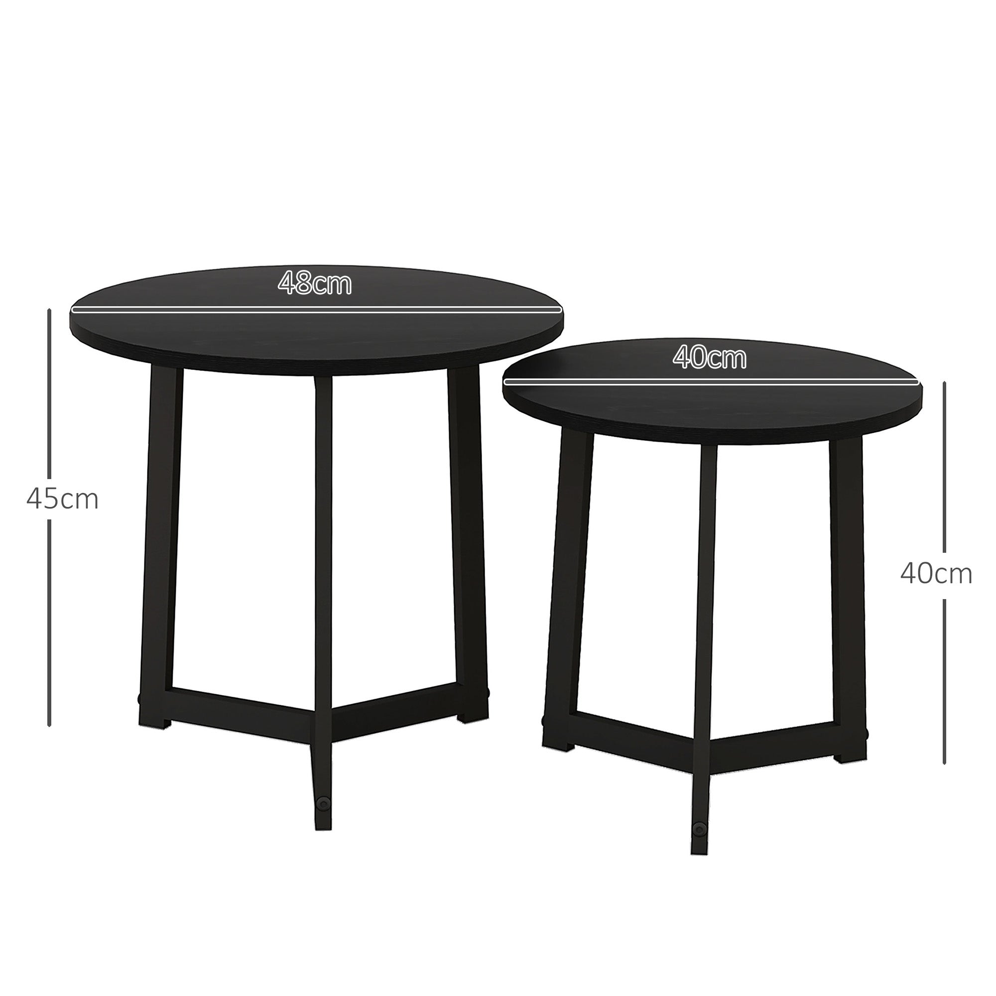 HOMCOM Moderner Couchtisch als 2er-Set, Metallrahmen, MDF, Rundes Design, ineinander verschiebbar, Schwarz