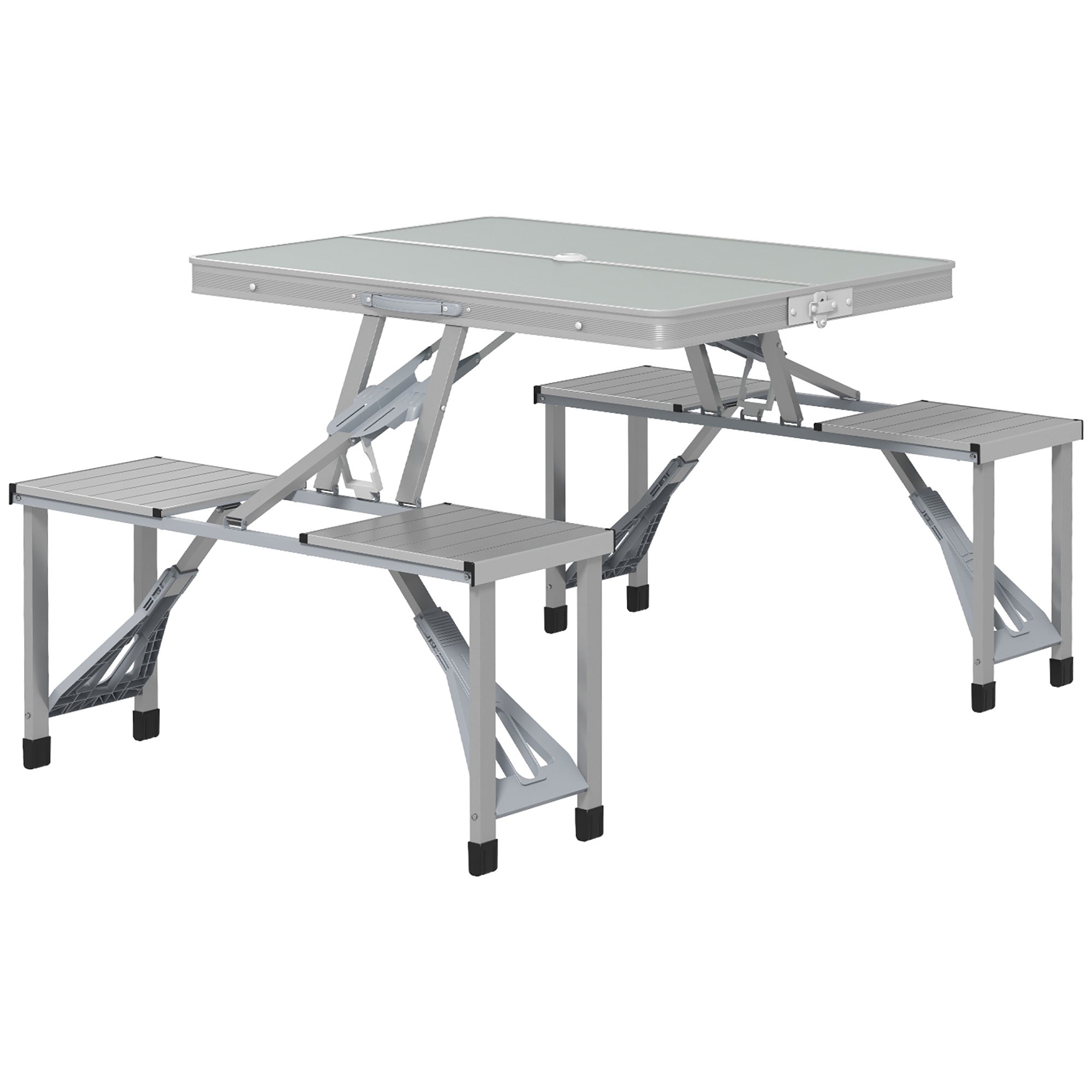 Outsunny Campingtisch Klapptisch mit 4 Stühle Klappbarer Gartentisch aus Aluminium 85,5 x 135cm Grau
