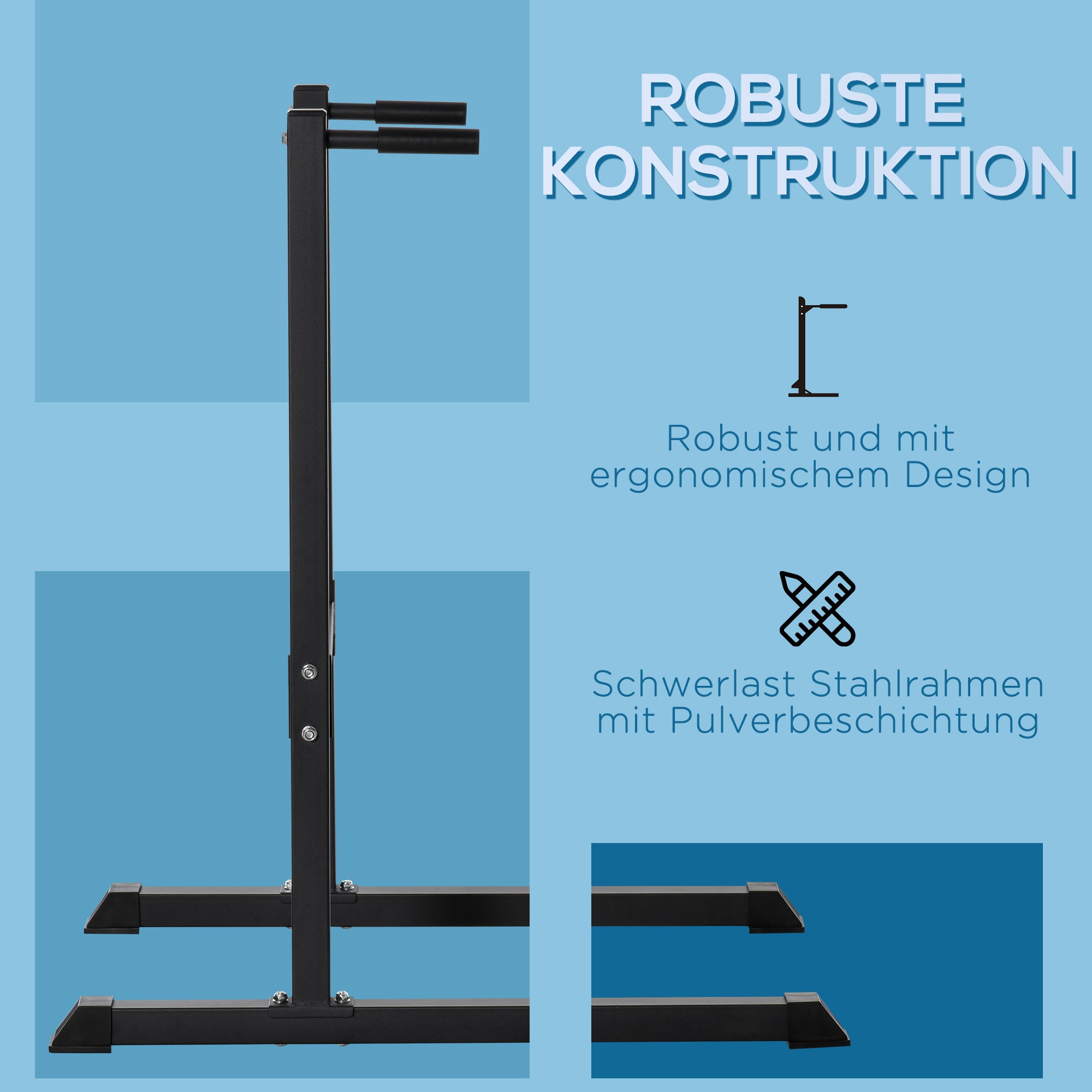 HOMCOM Dipstation Dipständer Dip Dipper Stangen Ständer Bauchtrainer Rückentrainer Stahl bis 120 kg belastbar Fitnessgerät für Zuhause Krafttraining Schwarz