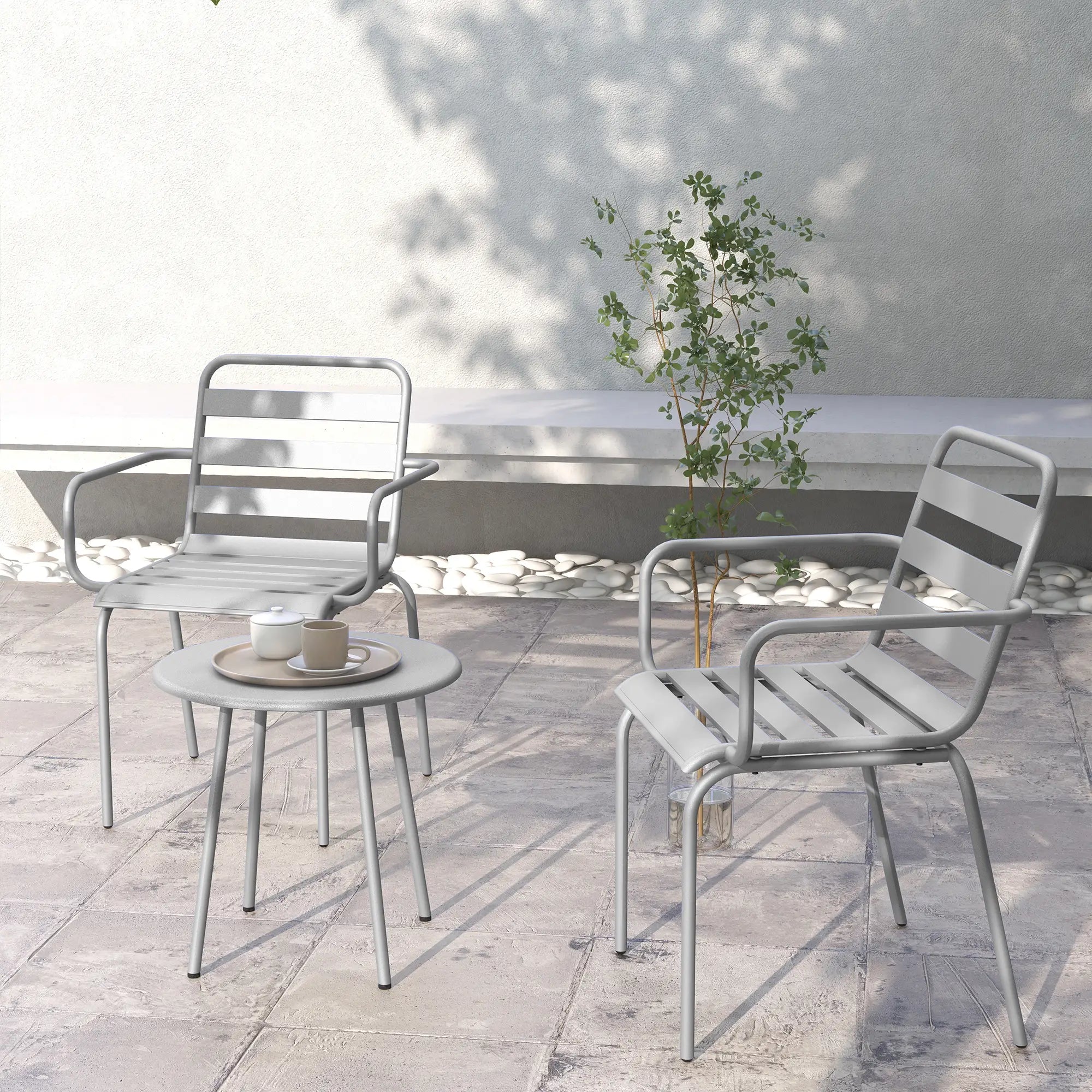 Outsunny 3-tlg. Bistroset Hellgrau