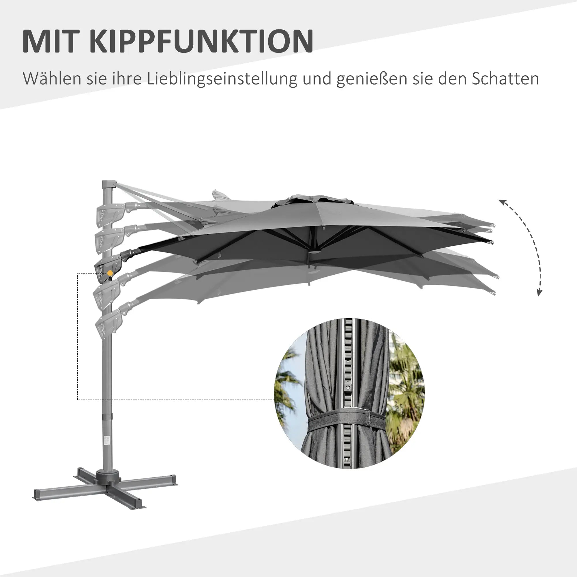 Outsunny Ampelschirm Ø300 cm Dunkelgrau mit Kurbel