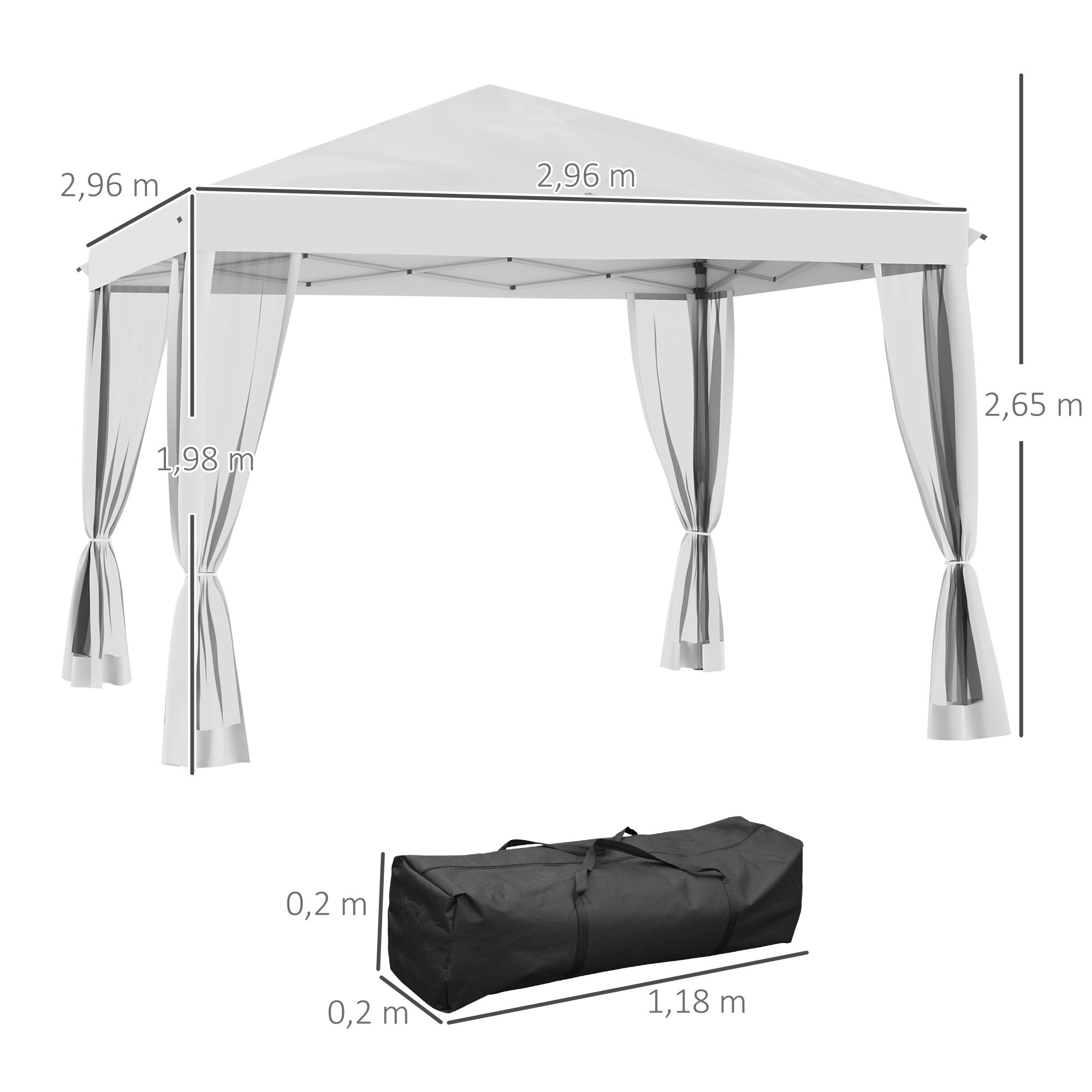 Outsunny Faltpavillon, Faltzelt mit Seitenwänden inkl. Tragetasche, Gartenpavillon, Metall, Oxfordstoff, 3 x 3 m, Cremeweiß