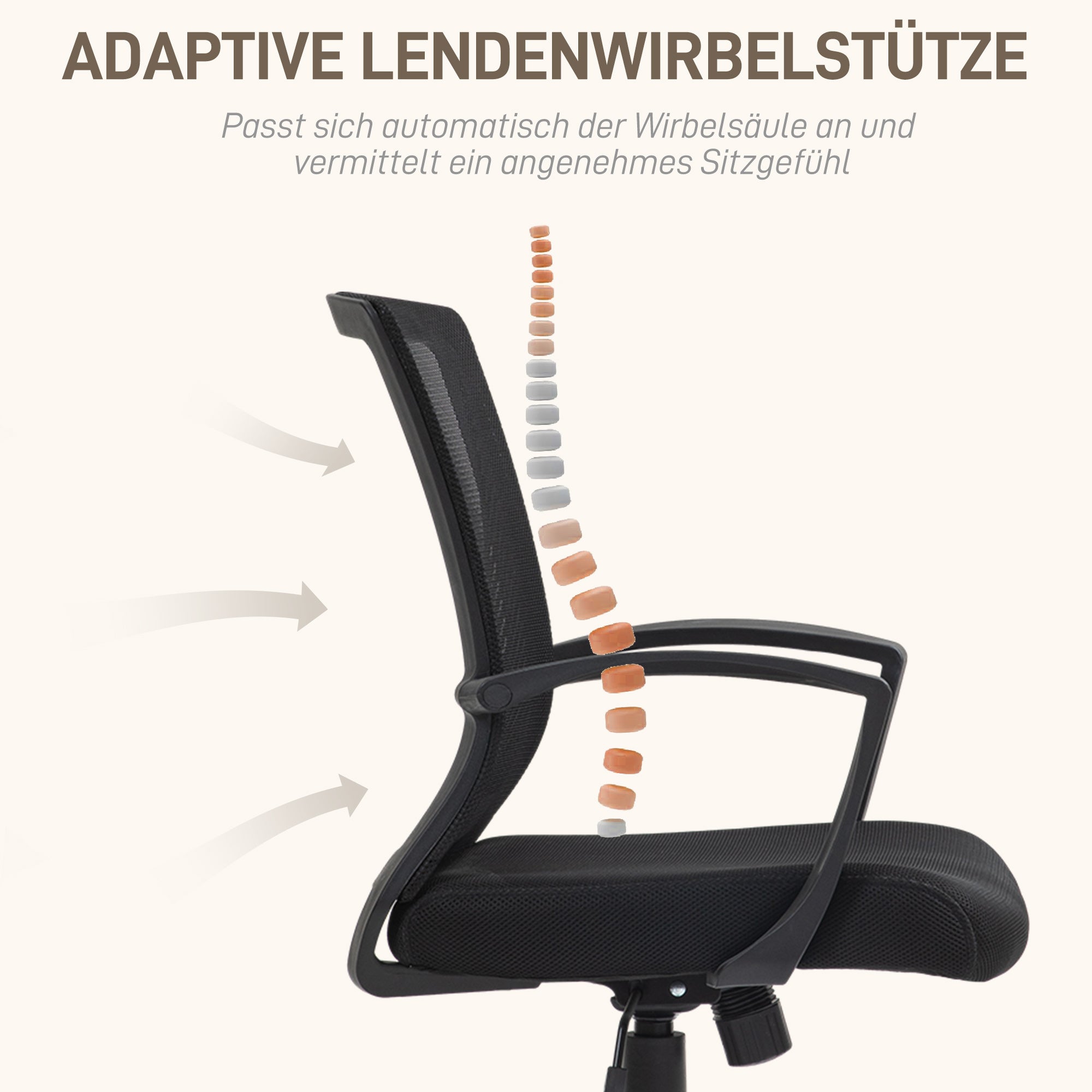 HOMCOM Bürostuhl mit Mesh-Rückenlehne, höhenverstellbar, bis 120 kg, Schwarz