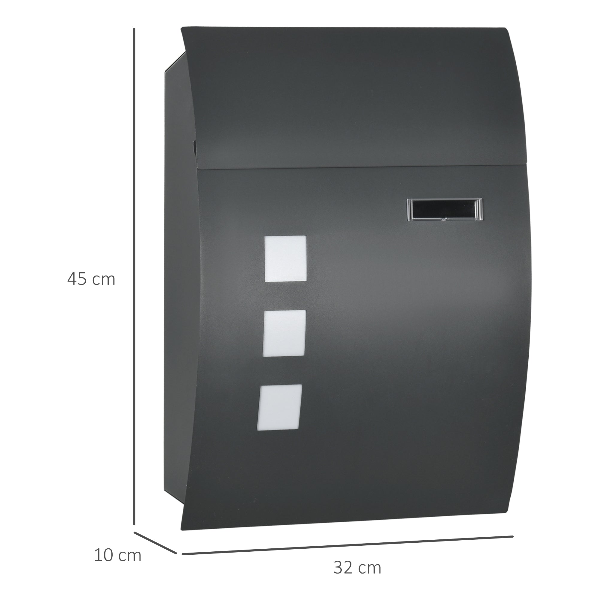 HOMCOM Briefkasten mit Schloss, verzinkter Stahl, 30 cm langer Postschlitz, Grau
