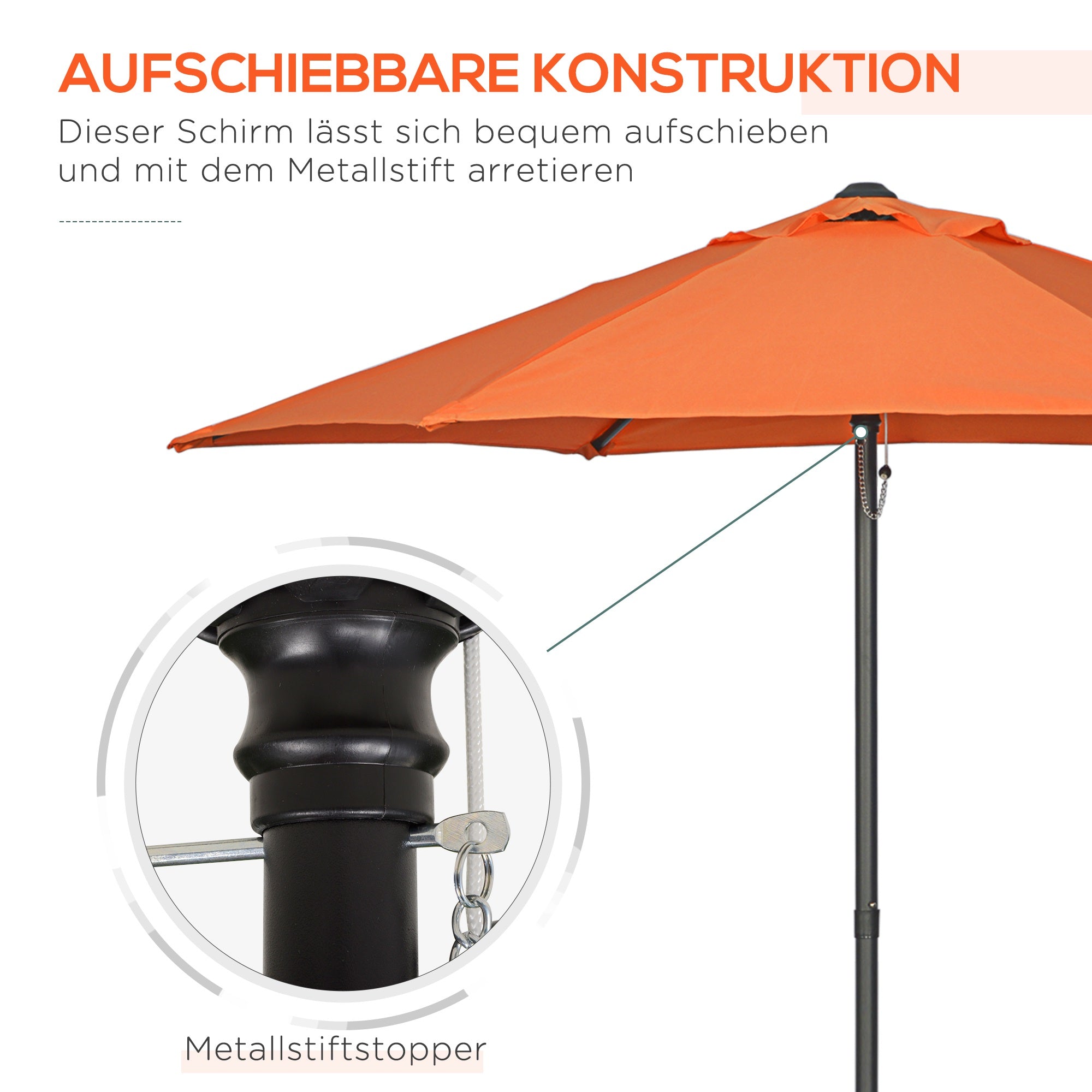 Outsunny Sonnenschirm Ø196 cm, sechseckig Balkonschirm für Strand Balkon Garten, Orange