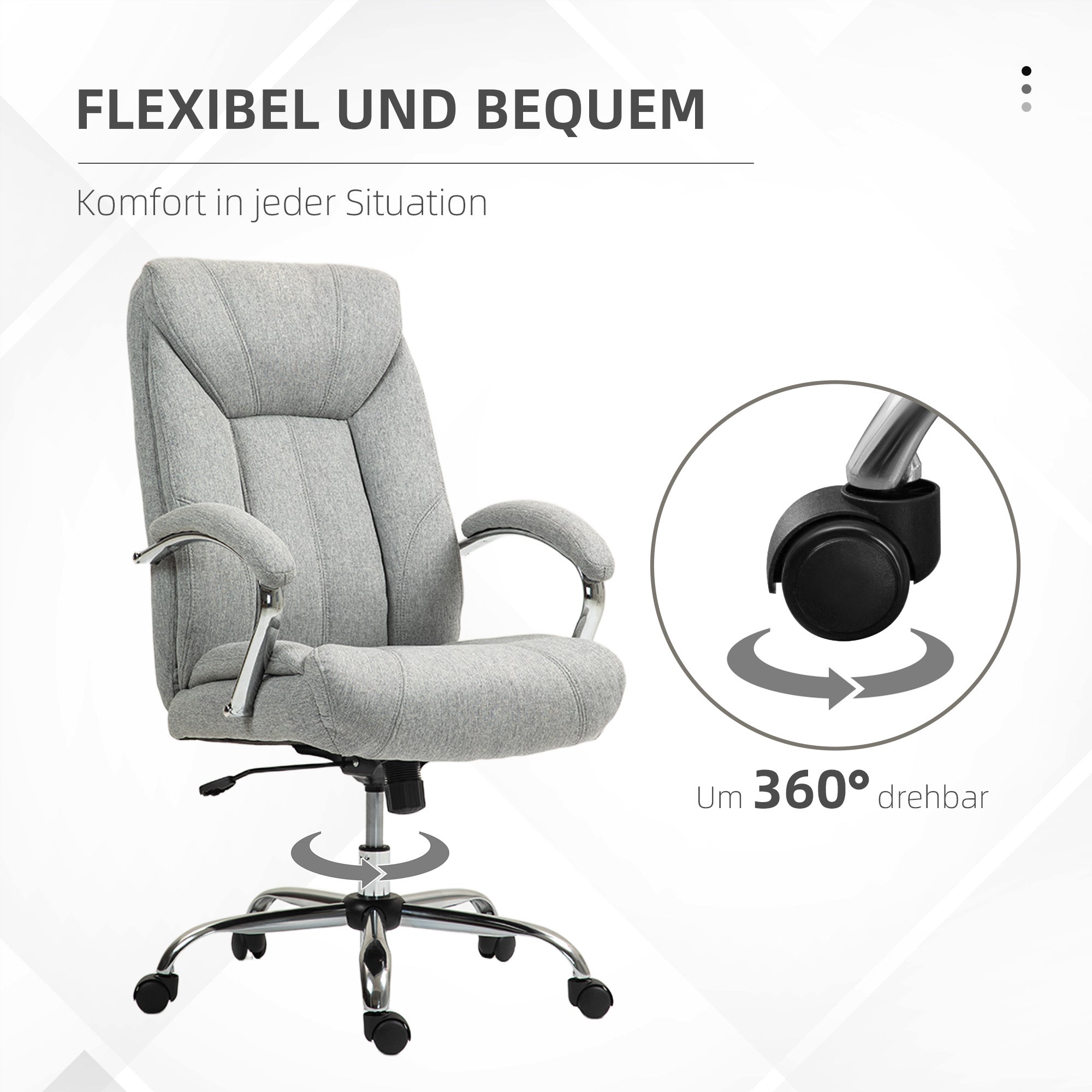 Vinsetto Ergonomischer Bürostuhl, hohe Rückenlehne, atmungsaktiver Bezug, verstellbare Höhe, Grau