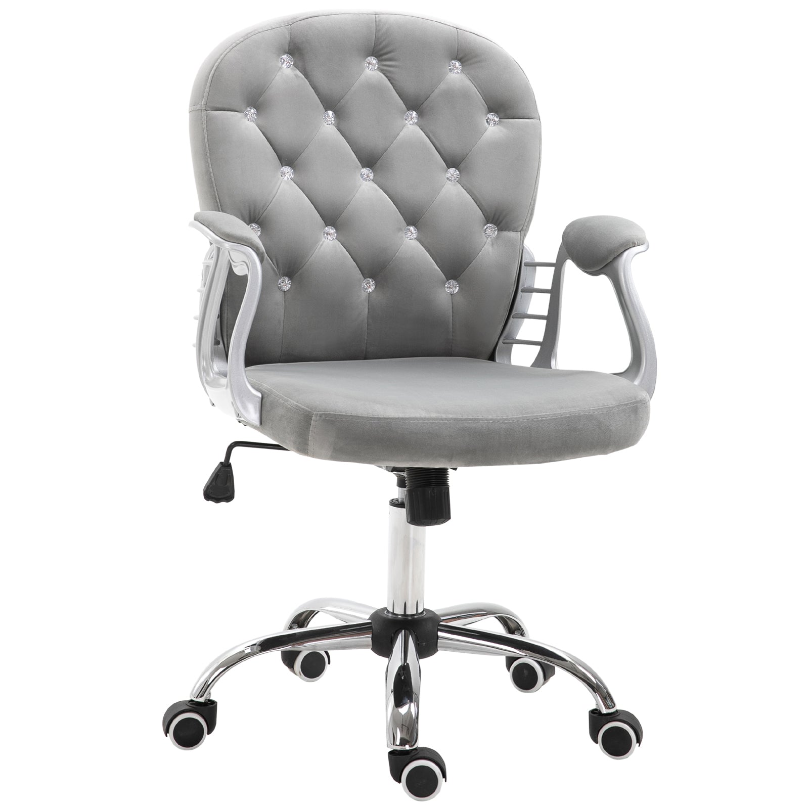 Vinsetto Bürostuhl, Ergonomisch Schreibtischstuhl mit Armlehne, Gepolsterter Rückenlehne, Höhenverstellbar Computerstuhl mit Velvetoptik, Drehstuhl für Home Office, Grau