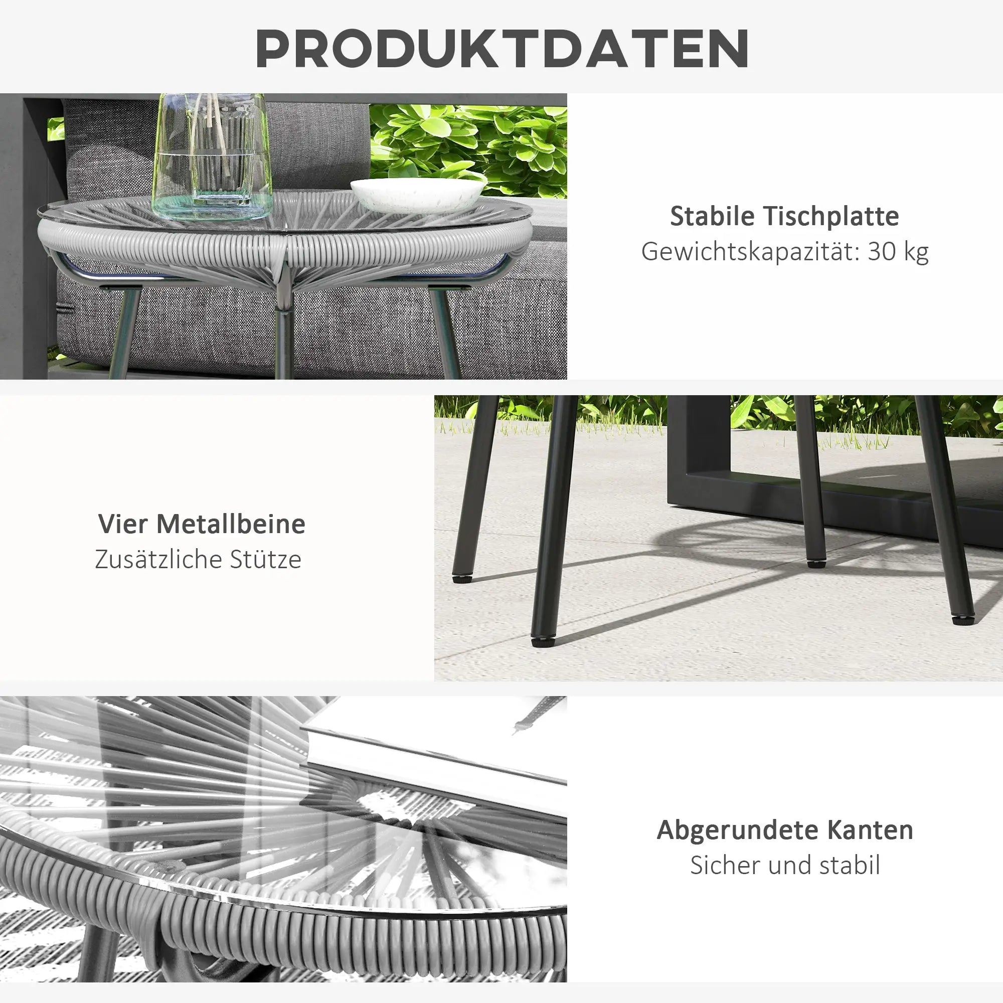 Outsunny Rattan Beistelltisch rund Schwarz+Grau