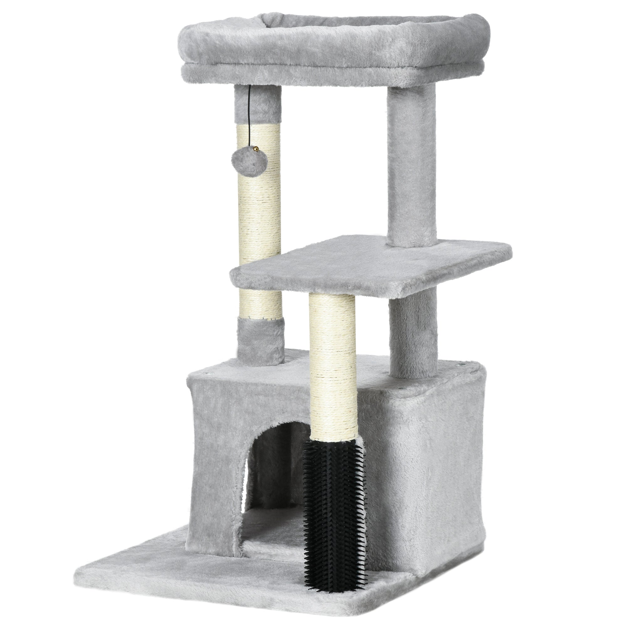 PawHut Kratzbaum Katzenbaum mit Massageecke Katzenhöhle Spielball Katzenkratzbaum Sisalseil-Kratzstangen Hellgrau 48 x 48 x 85 cm