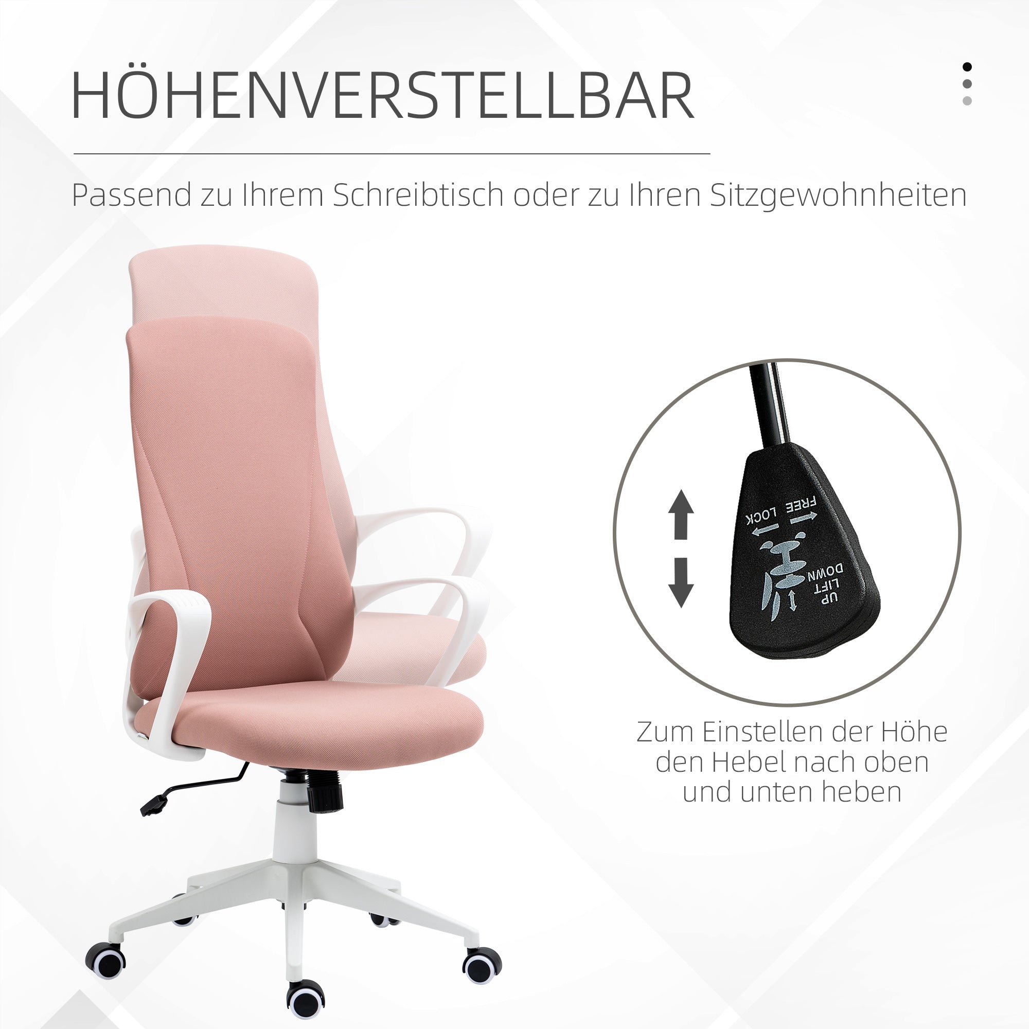 Vinsetto Bürostuhl, Computerstuhl, neigbare Rückenlehne, drehbar, höhenverstellbar, 62x56x110-119,5cm, rosa