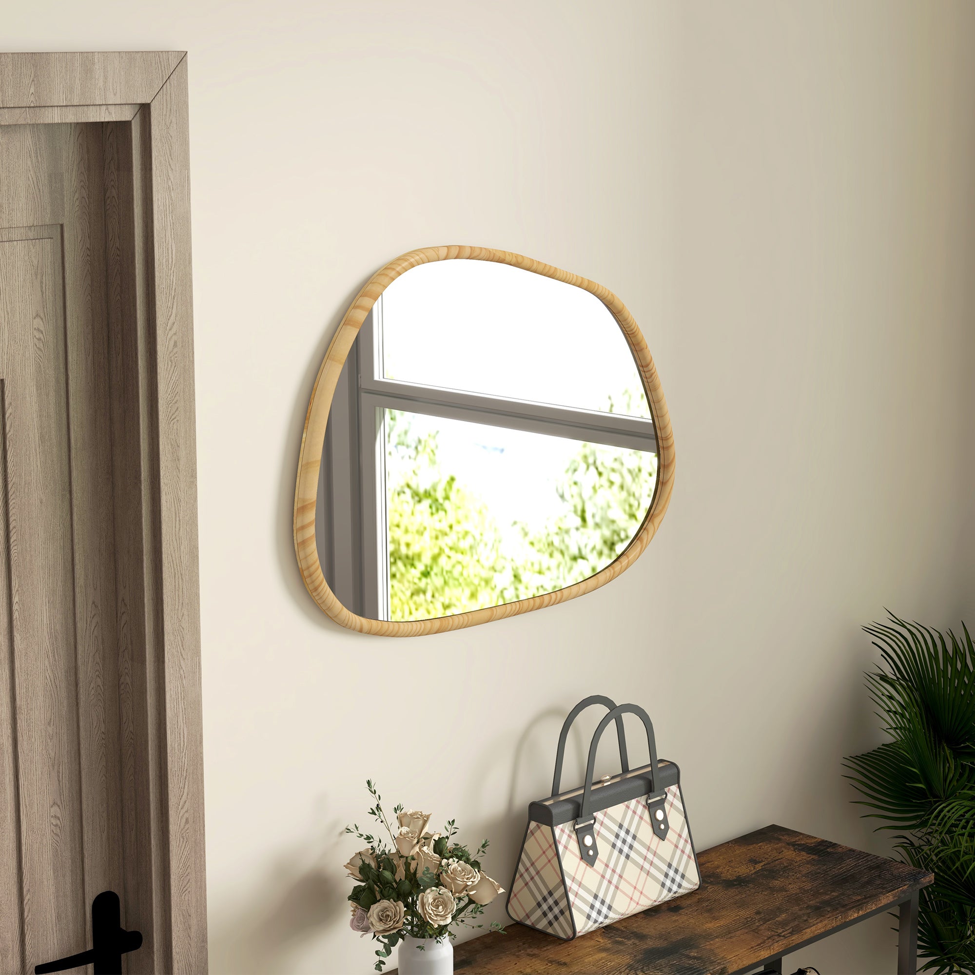 HOMCOM Wandspiegel Dekospiegel Spiegel, Vintage-Design, 80 cm x 2,1 cm x 60 cm, Massivholz, Natur