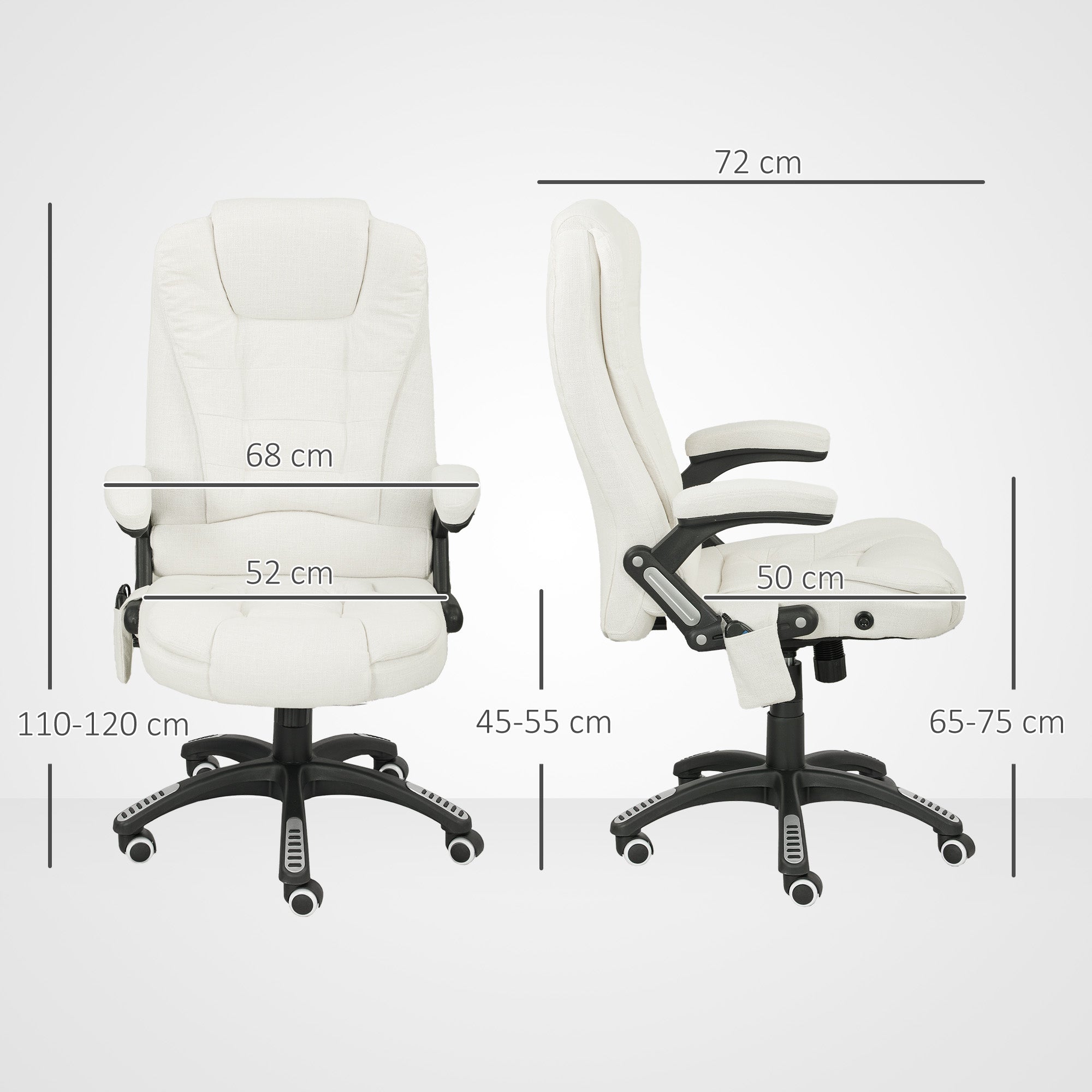 Vinsetto Ergonomischer Schreibtischstuhl mit Massagefunktion, 68 x 72 x 110–120 cm, Cremeweiß
