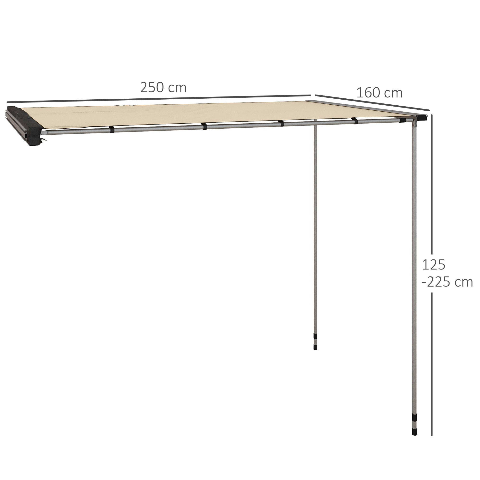 Outsunny Autozelt Autodachzelt Dachzelt, wetterbeständig, 160 x 250 x 125-225 cm, Khaki