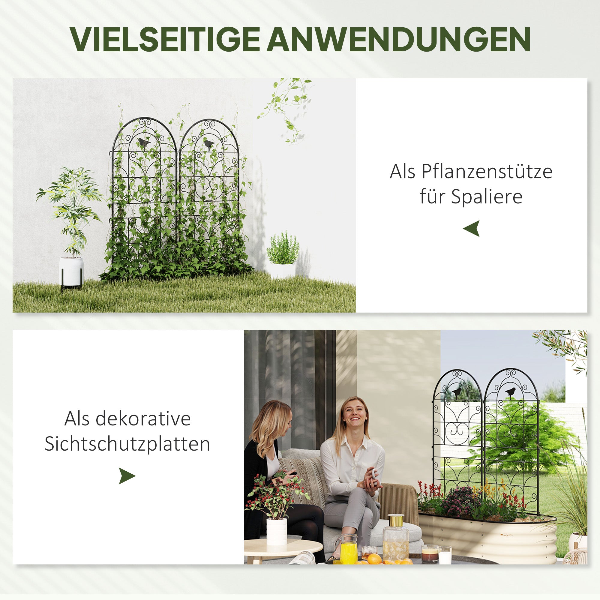 Outsunny Rankgitter Metall 2er Set zum Stecken rostfrei Rankhilfe mit Vogeldesign für Kletterpflanzen 50x120 cm Schwarz