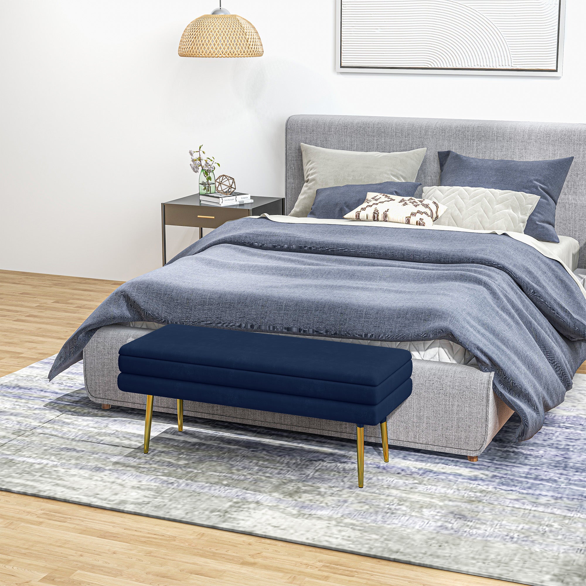 HOMCOM Sitzbank Polsterbank, mit Stauraum, Stahl, 100 cm x 37,5 cm x 42 cm, Blau