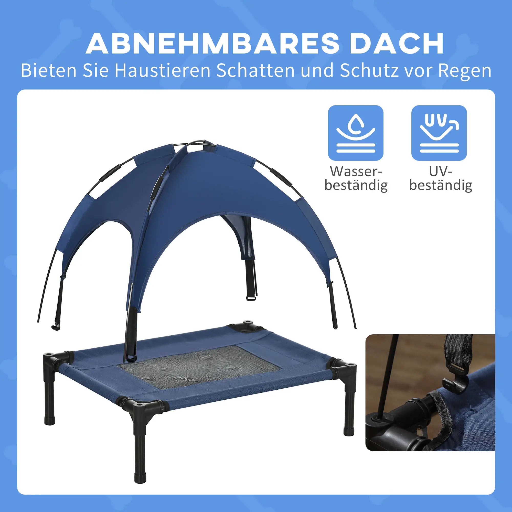 PawHut erhöhtes Hundebett 61x46x62 cm mit UV-Schutz-Baldachin