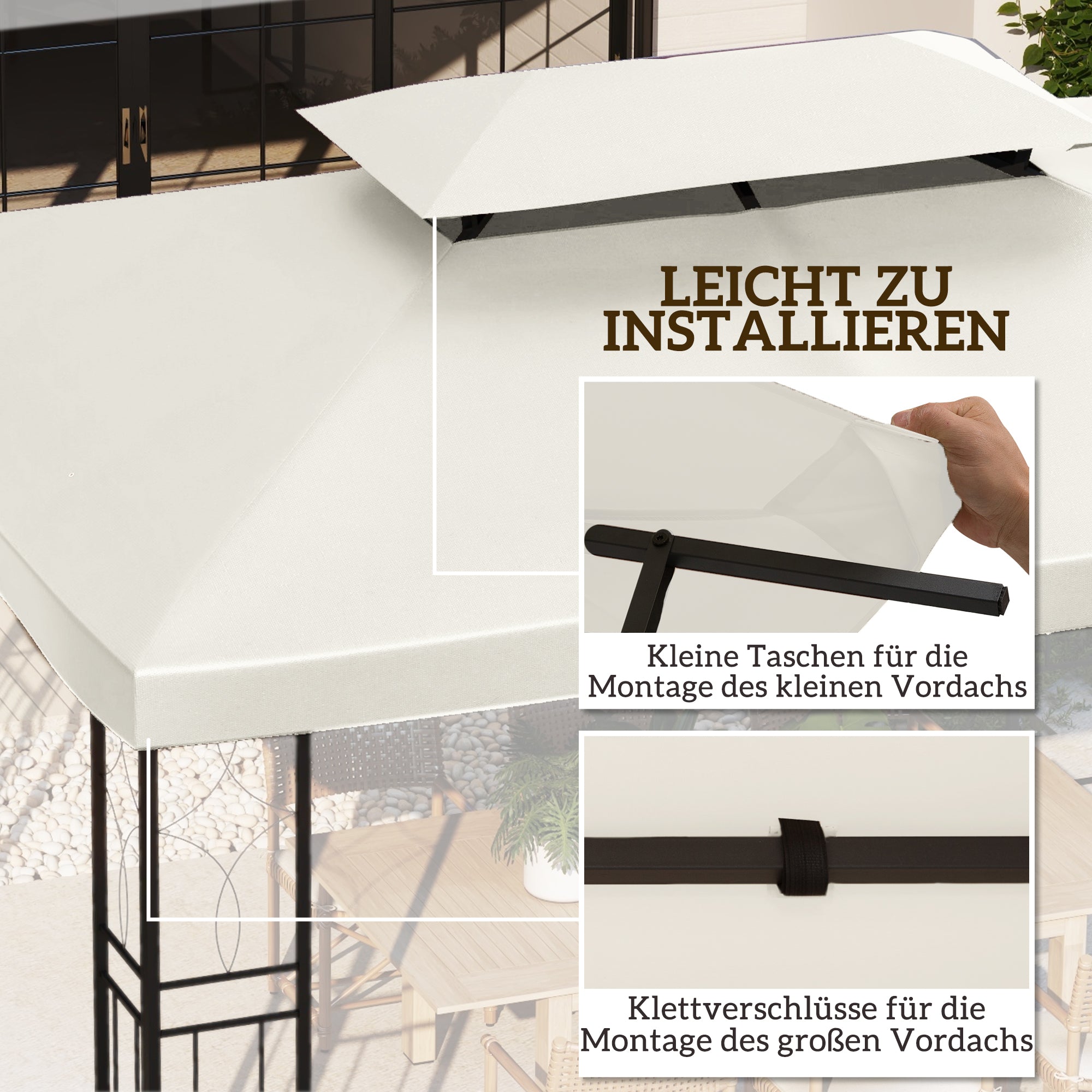 Outsunny Ersatzdach für Metallpavillon 3x4m wasserabweisend Pavillondach mit Doppeldach, Ersatzbezug für Gartenpavillon Partyzelt Gartenzelt Polyester Cremeweiß