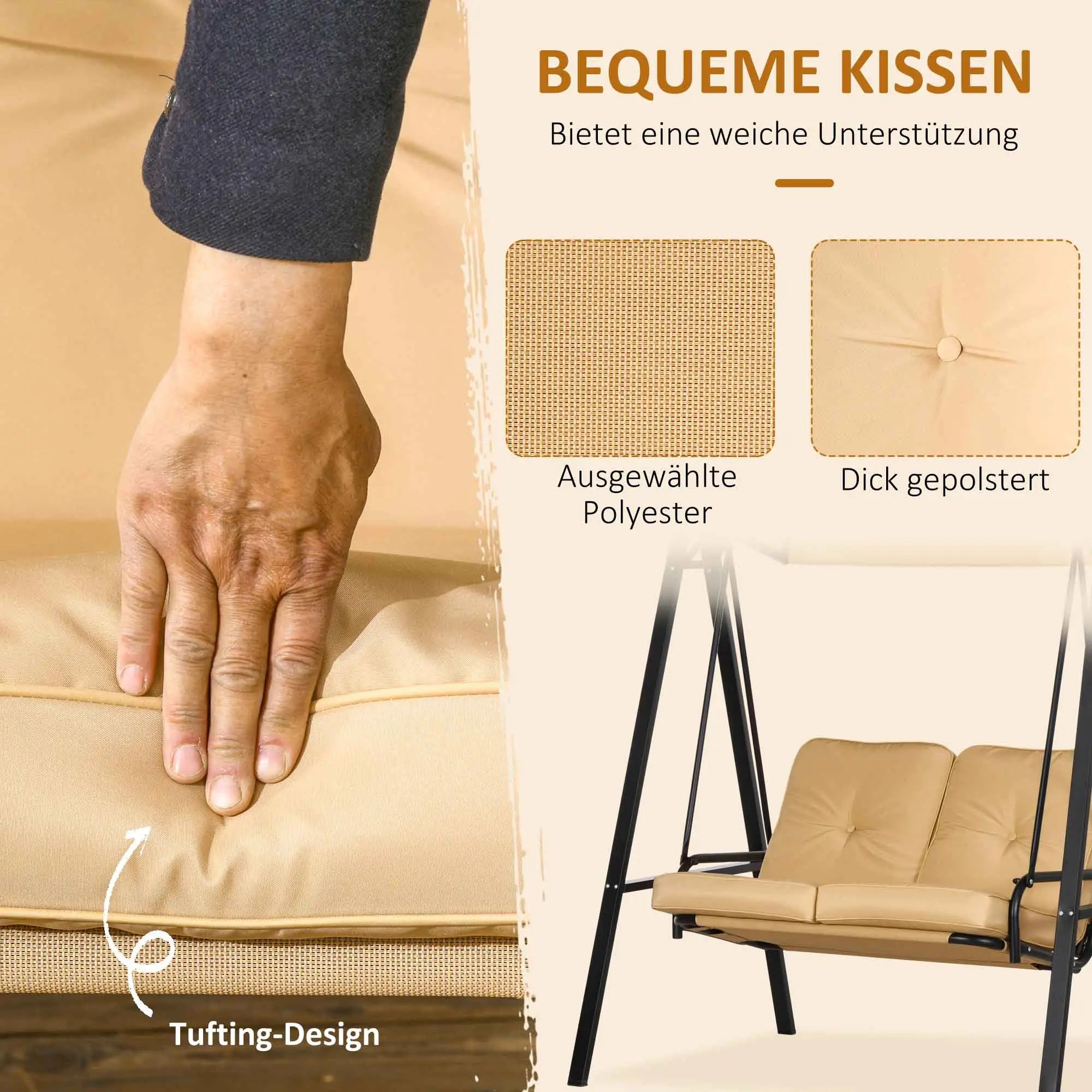 Outsunny Hollywoodschaukel 2-Sitzer mit verstellbarem Sonnendach