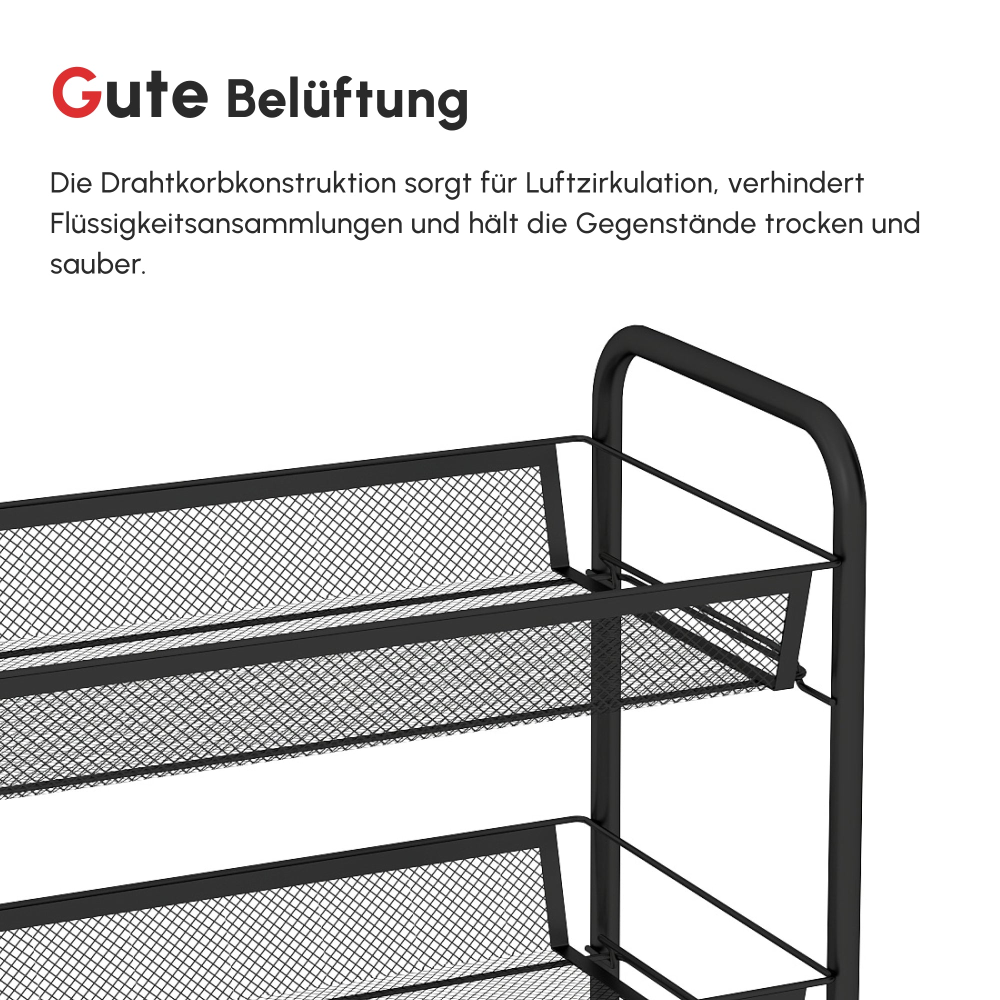 HOMCOM Küchenwagen mit 5 Drahtkörben, 4 Haken, 4 Rollen, 2 Griffe, Stahl/Kunststoff, 45x26,5x106 cm, Weiß