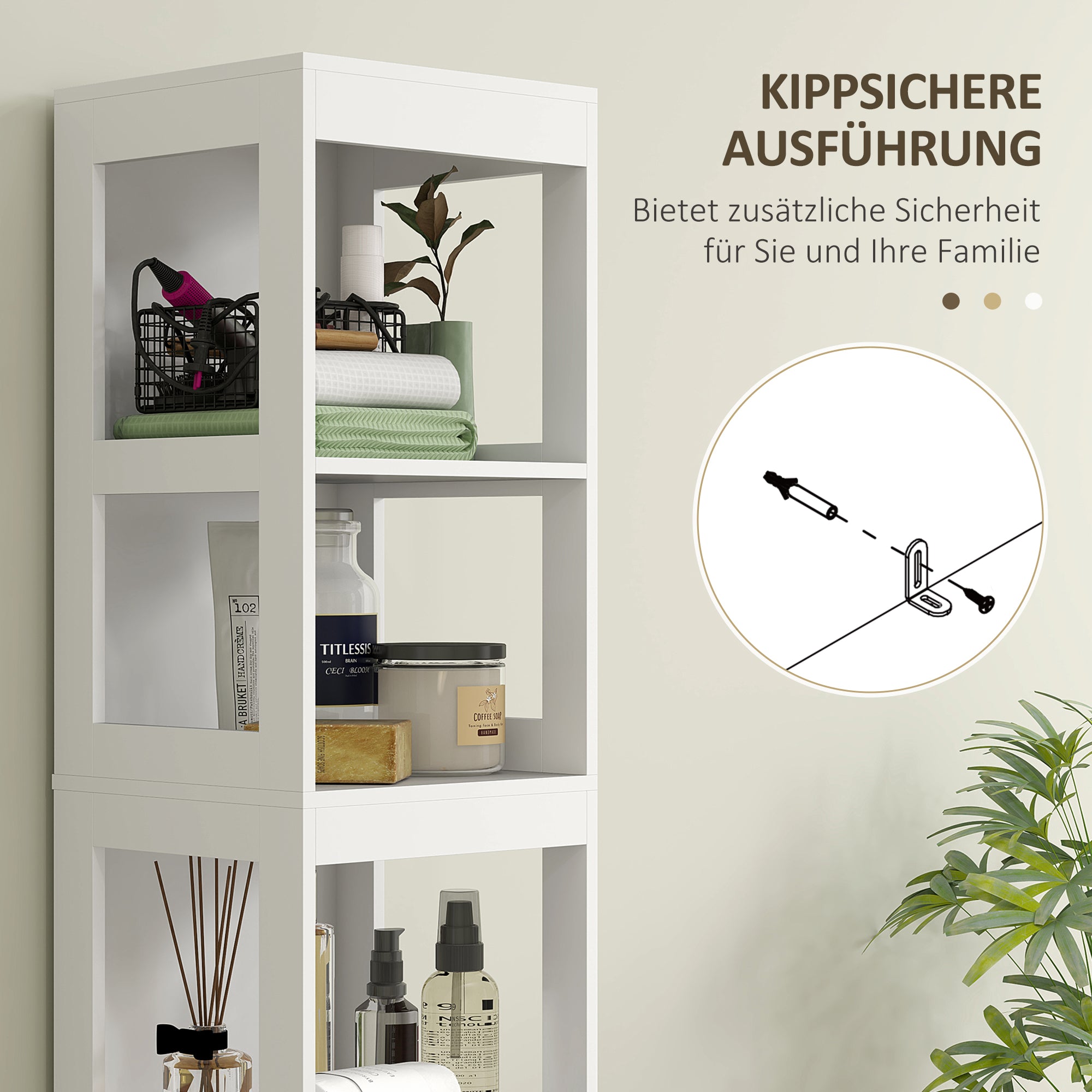 HOMCOM Badezimmerschrank, Kompaktes Badezimmerregal mit 2 Schubladen und 3 offenen Fächern, Freistehendes Badregal, MDF, Weiß