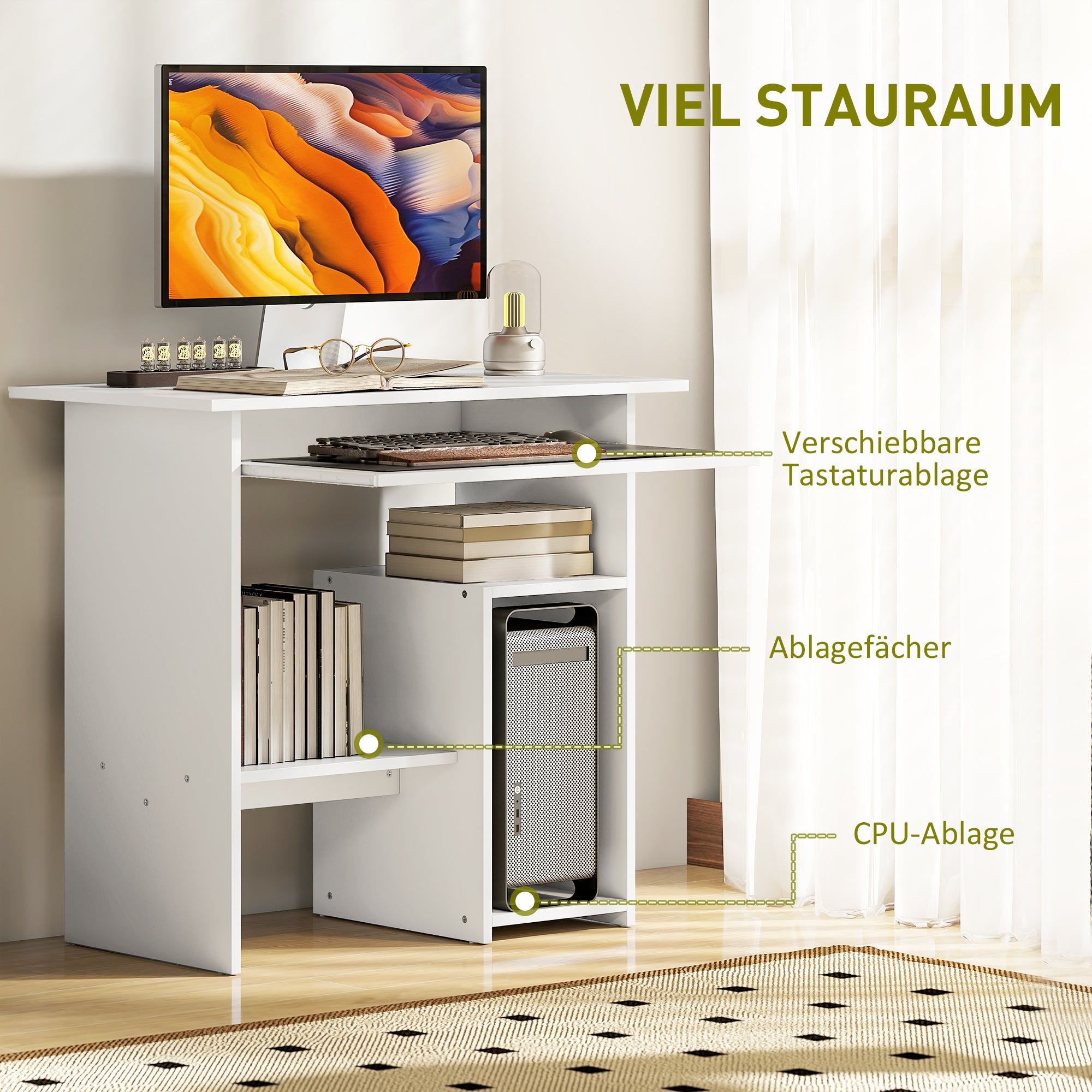 HOMCOM Computertisch, Schreibtisch, Spanplatte, Metall, 80 x 45 x 75 cm, Weiß