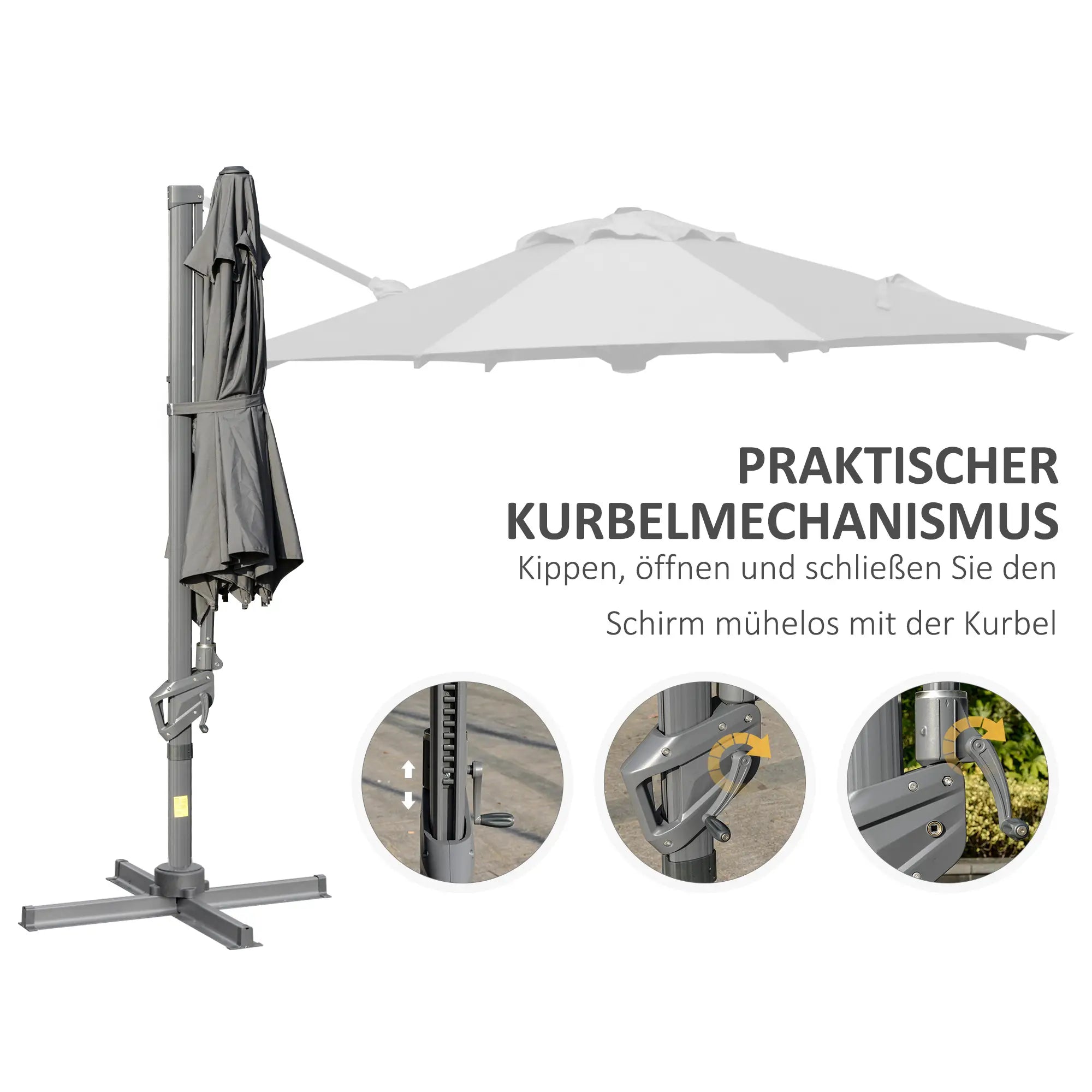 Outsunny Ampelschirm Ø300 cm Dunkelgrau mit Kurbel