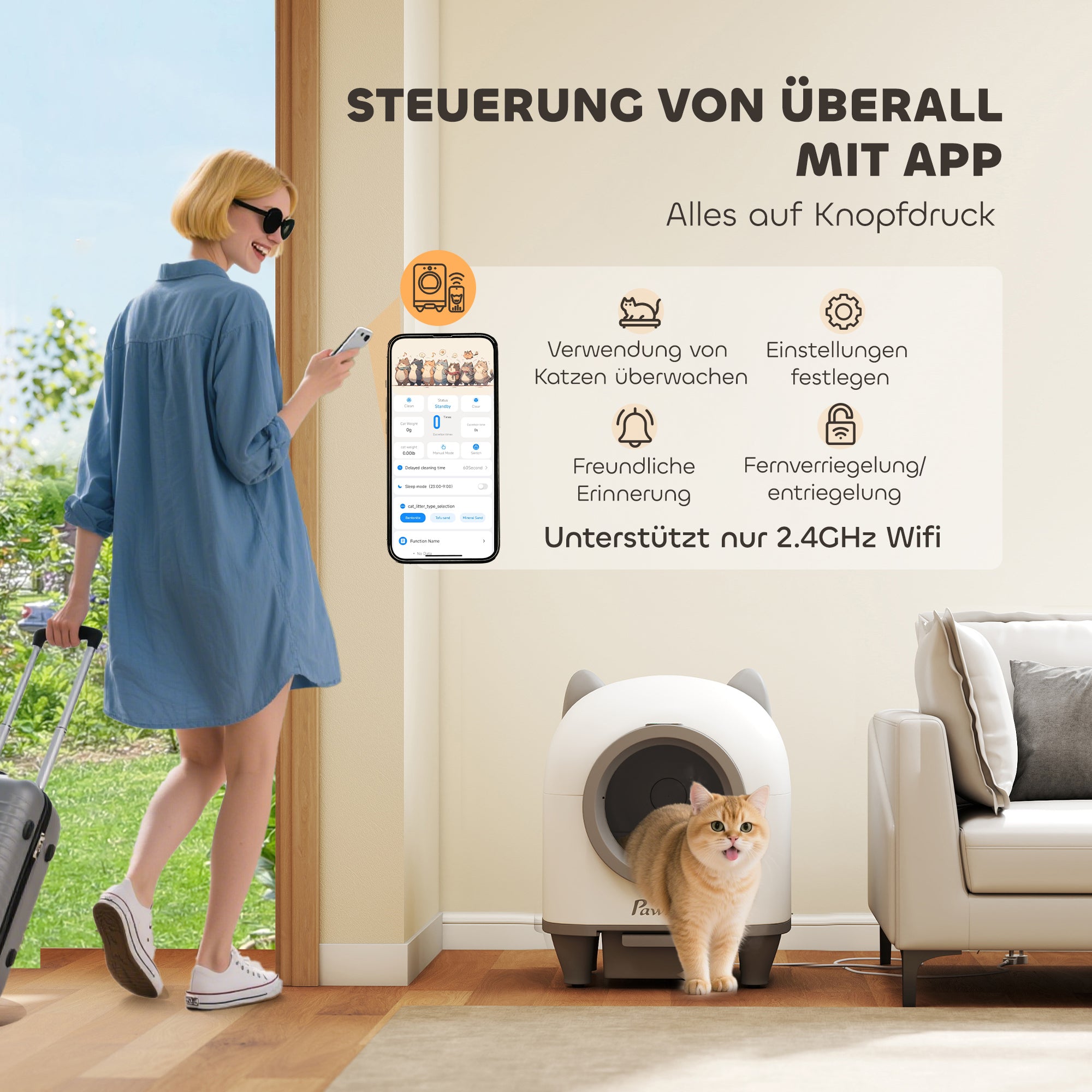 PawHut Selbstreinigende Katzentoilette mit App-Steuerung 80 L Geruchsbeseitigung für Mehrere Katzen