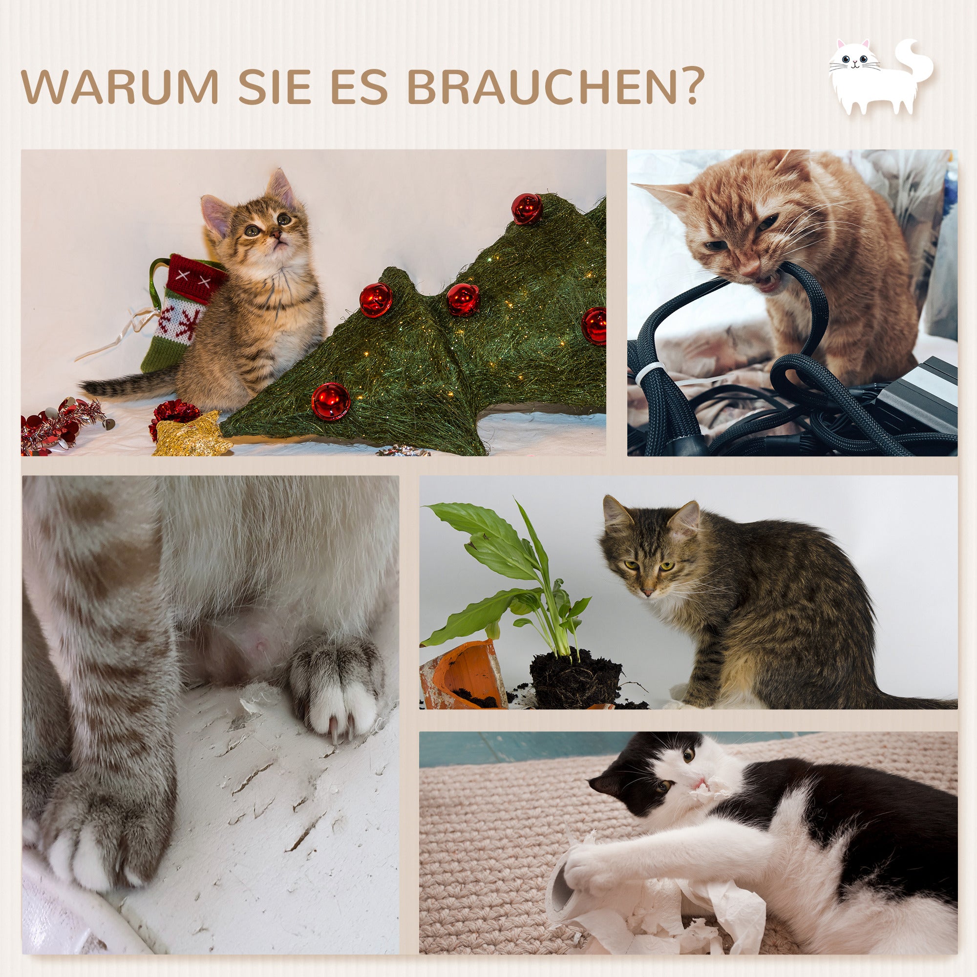 PawHut Kletterwand Katzen 7-teilig Katzen Kletterwand Set mit Katzenhaus, Plattform, Plattform Grau