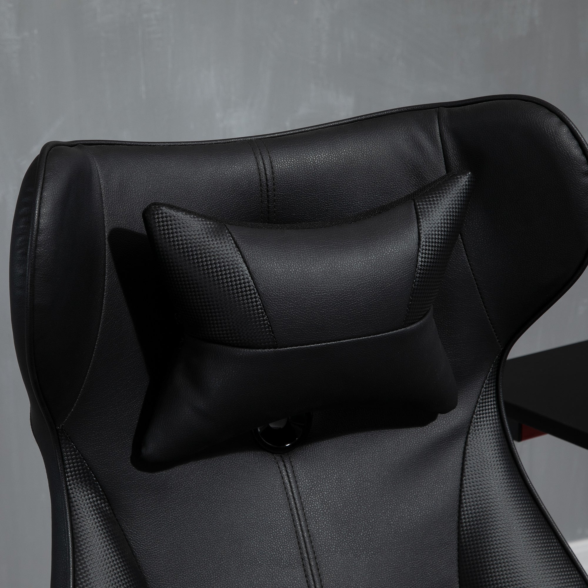 Vinsetto Gaming-Stuhl, Wippfunktion, Lendenkissen, höhenverstellbar, Kunstleder, 67x71x112 cm, Schwarz