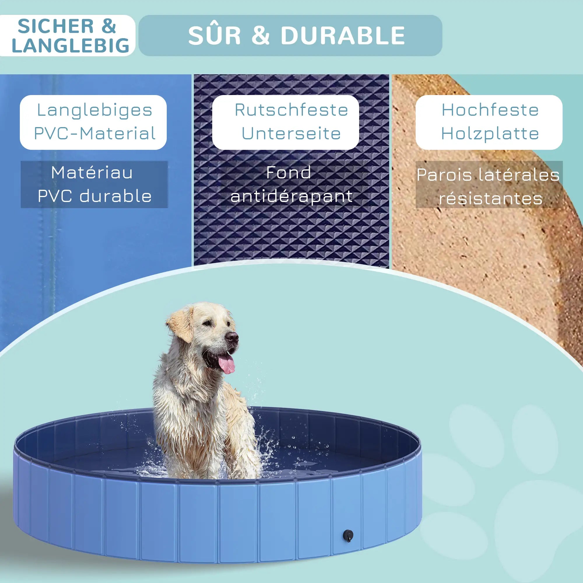 PawHut Hundepool faltbar vielseitig einsetzbar Holz