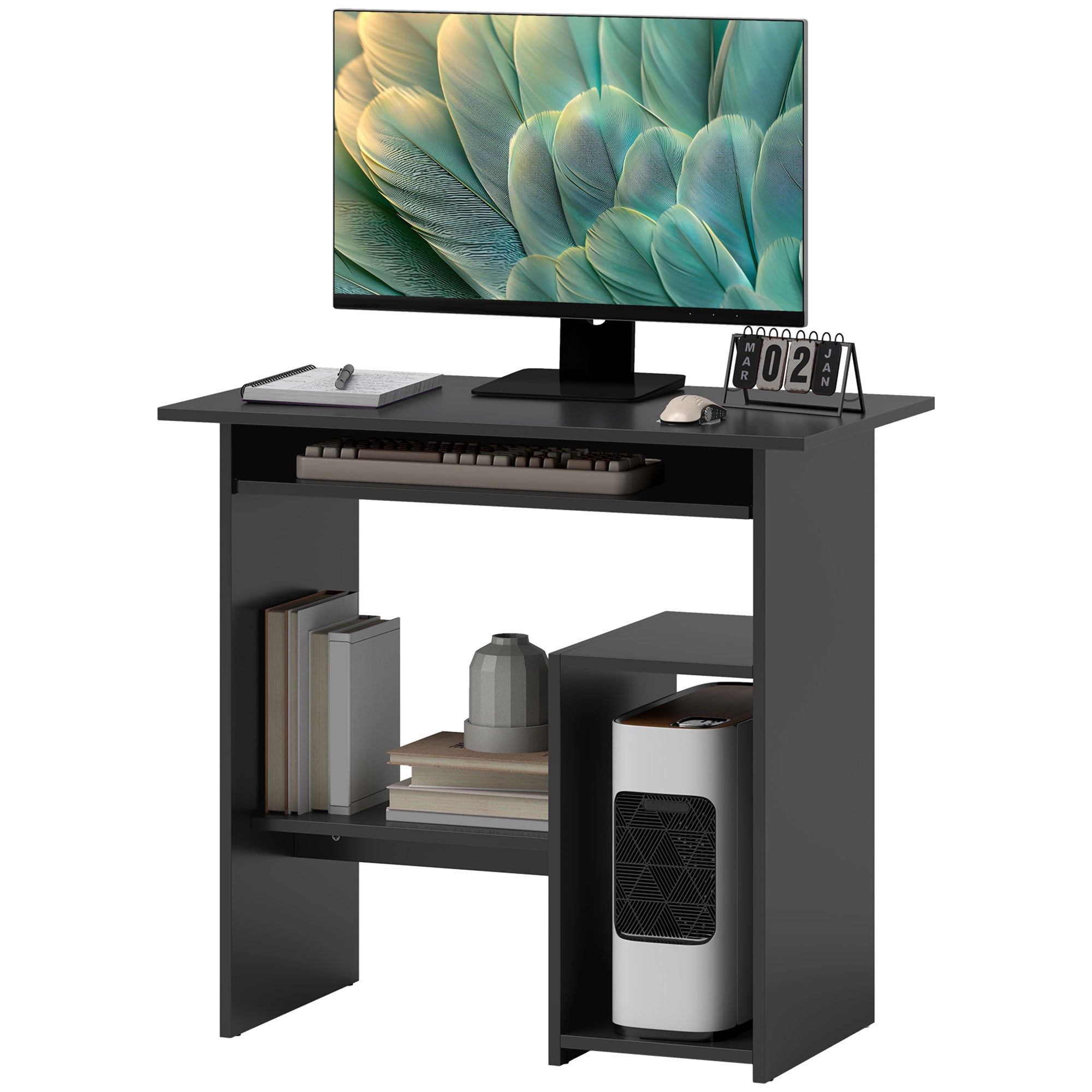 HOMCOM Computertisch, Schreibtisch, Spanplatte, Metall, 80 x 45 x 75 cm, Schwarz