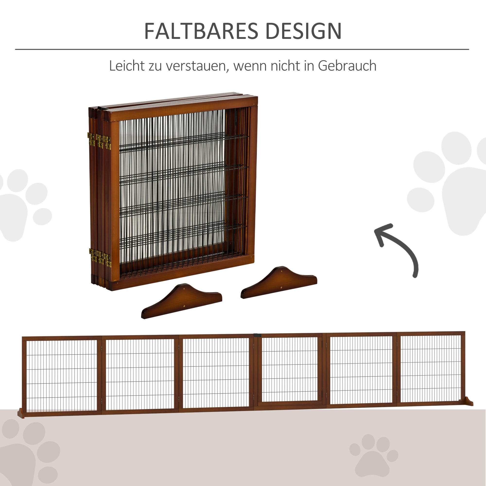 PawHut Absperrgitter für Hunde, klappbar, Kiefernholz, 432 x 36 x 70 cm, Kaffee