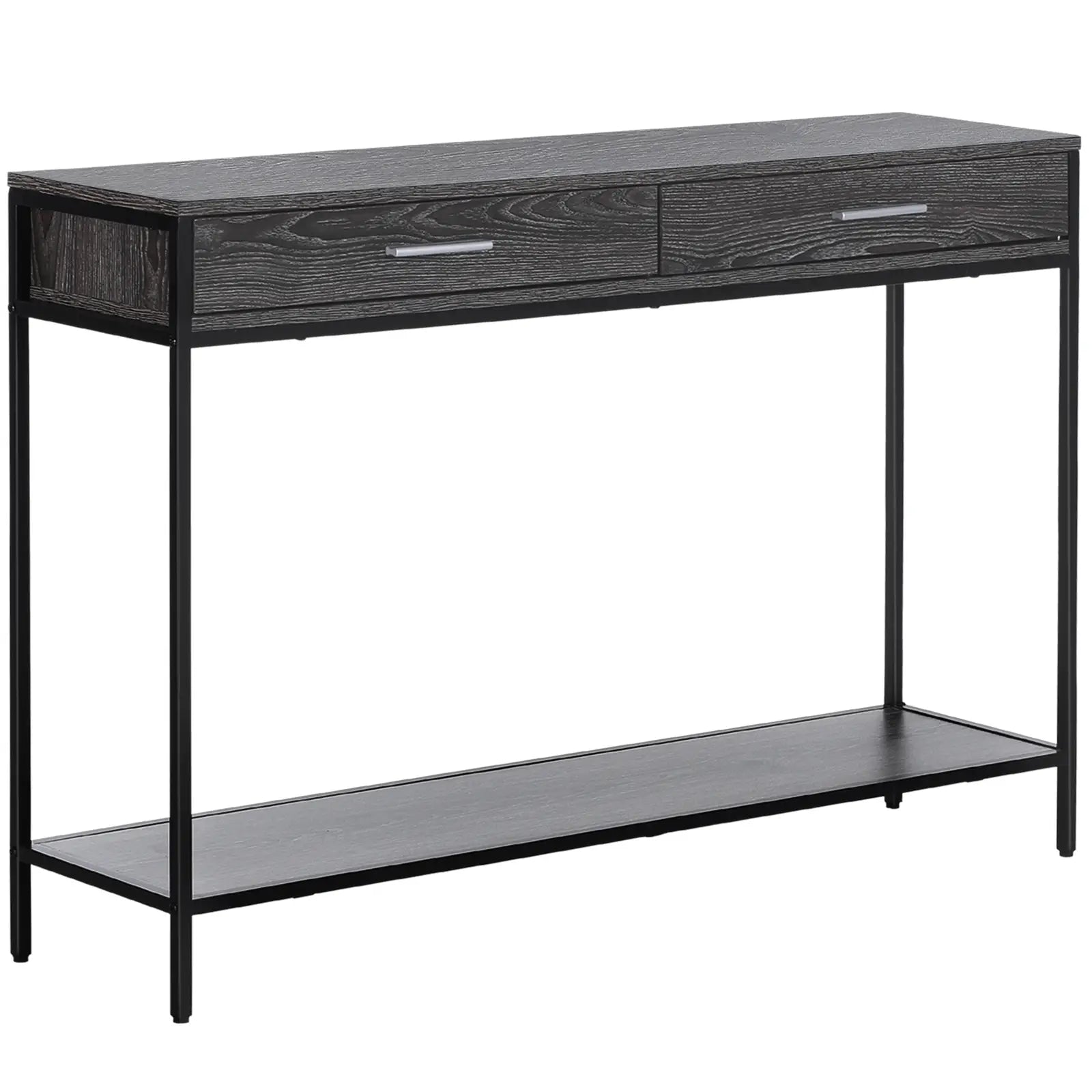 HOMCOM Konsolentisch Eingangstisch Beistelltisch 2 Schubladen Unterregal Stahl Grau 120 x 30 x 81,5 cm