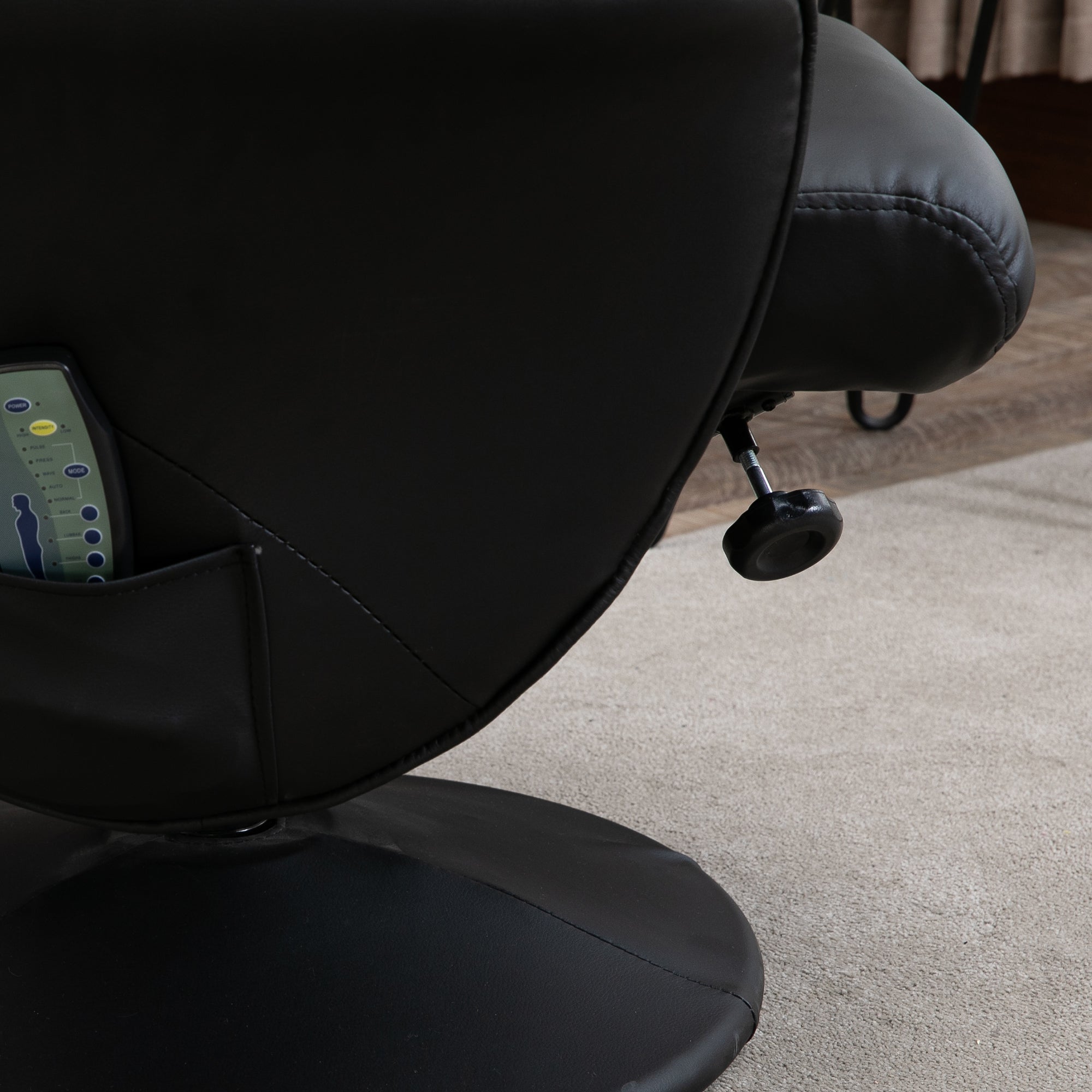 HOMCOM Relaxsessel mit Fußhocker, Elektrischer Massagesessel mit Liegefunktion, 10 Massagepunkte, Drehbarer Fernsehsessel mit Seitentasche, Fernbedienung, Kunstleder, Schwarz