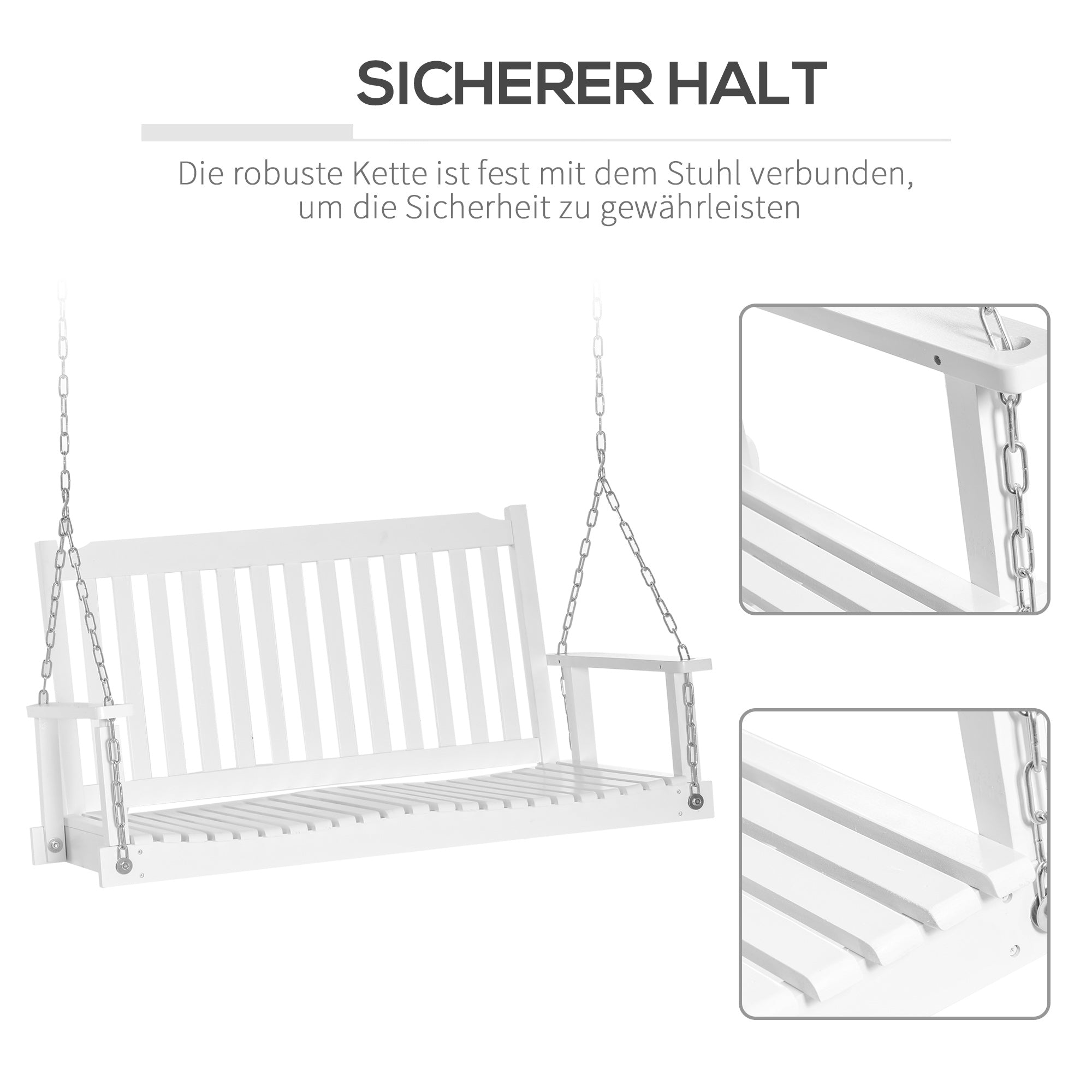Outsunny Gartenschaukel für 2 Personen Schaukelbank Hängebank Massivholz Patio Terrasse Hinterhof Weiß 117 x 69 x 60 cm
