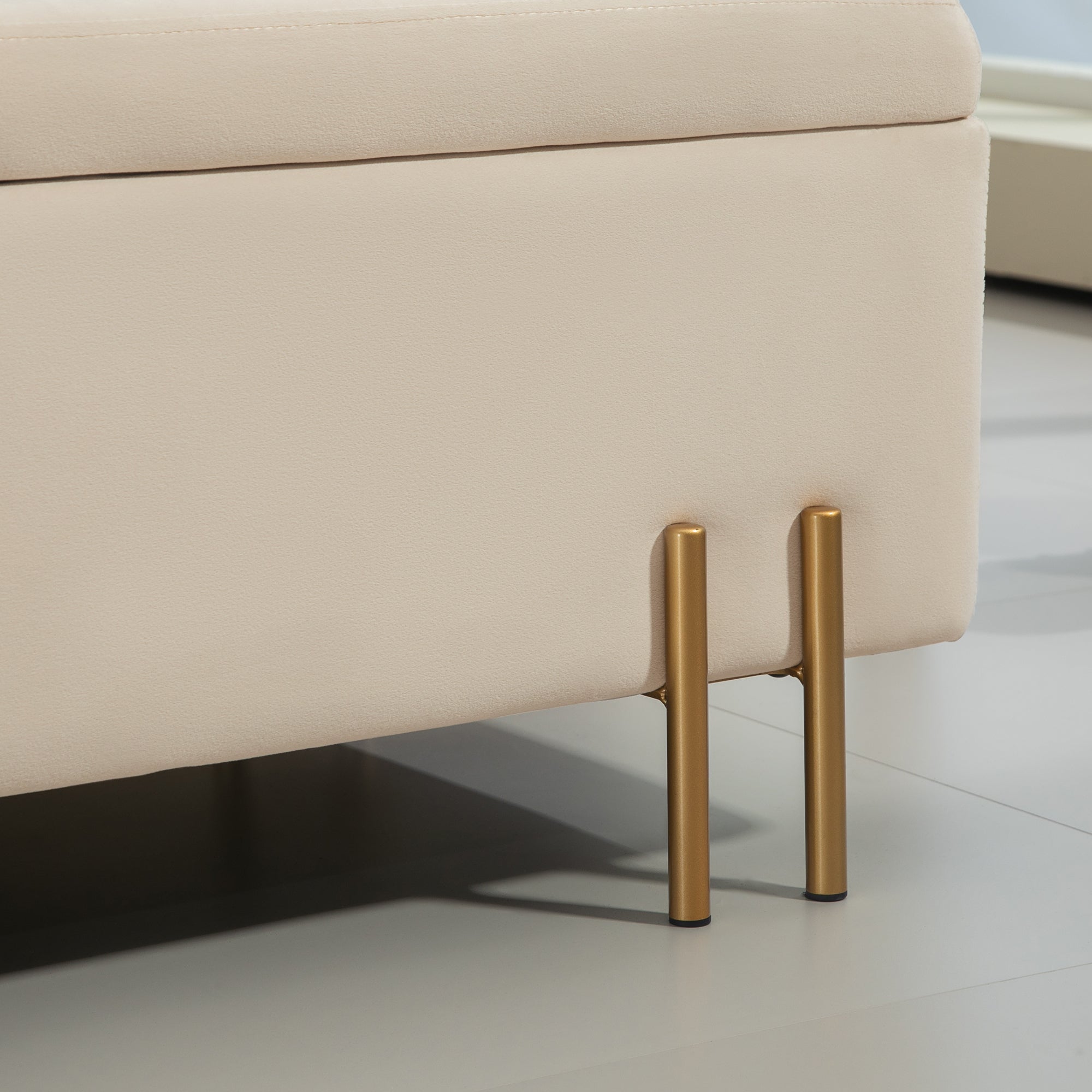 HOMCOM Polsterbank mit Stauraum, Truhenbank, Schaumstoff, Metall, Kautschukholz, 100 x 40 x 42 cm, Beige