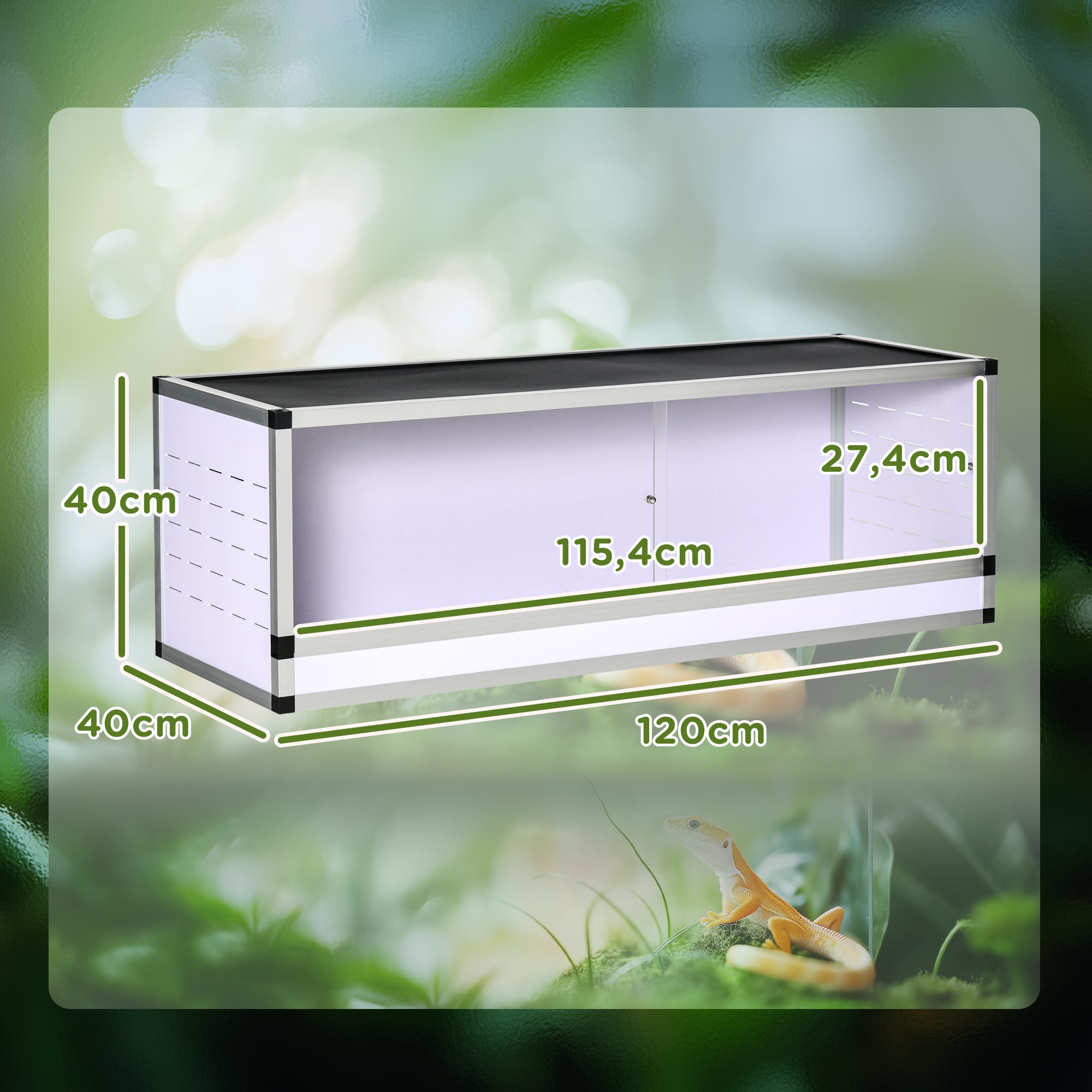 PawHut Terrarium aus Aluminium für Reptilien Amphibien Spinnentiere Reptilienzuchtbox Mesh-Terrarium Weiß+Silber+Schwarz 120 x 40 x 40 cm
