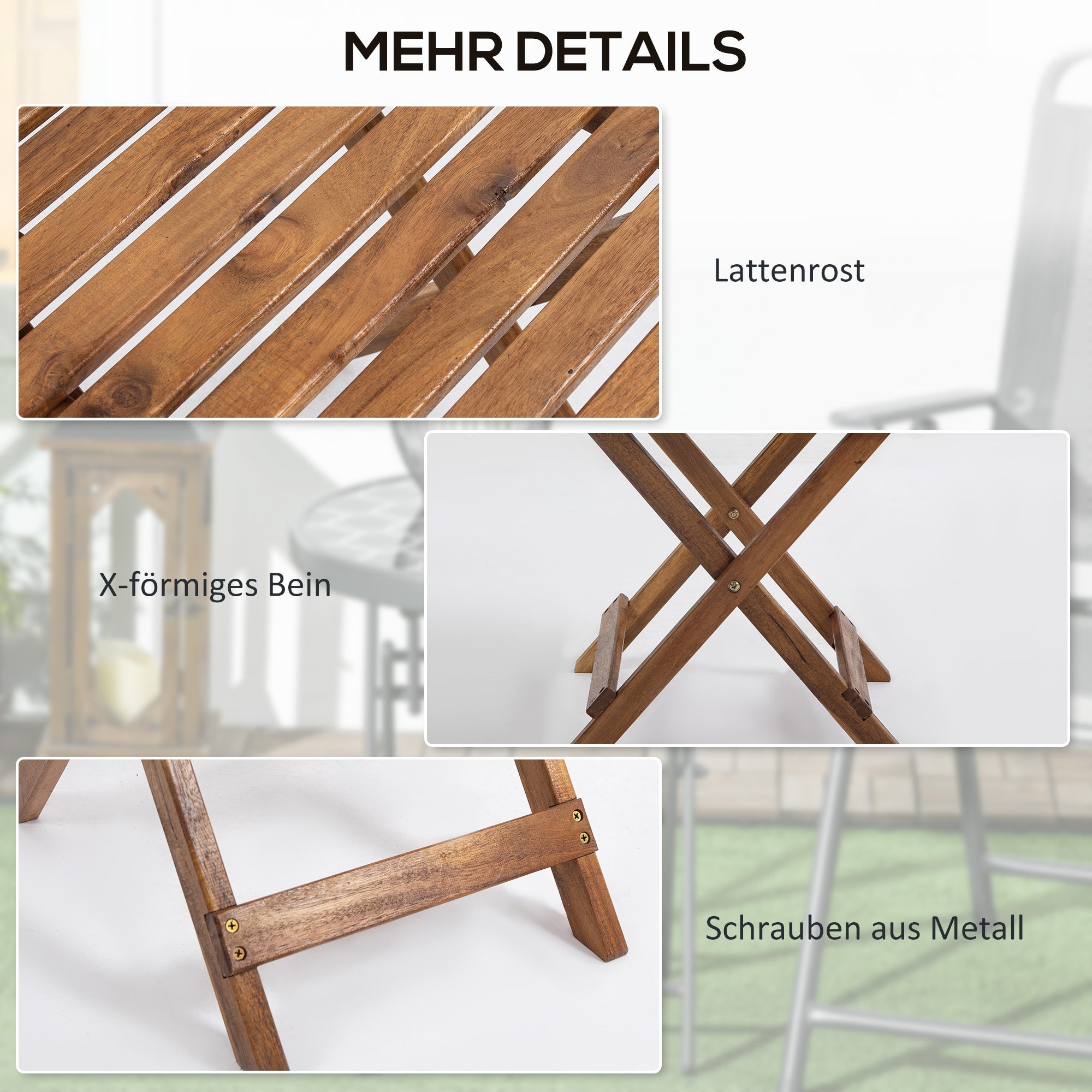 Outsunny Terrassentisch-Set, 2 Klapptische aus Akazienholz, 45x45x45cm, Teak