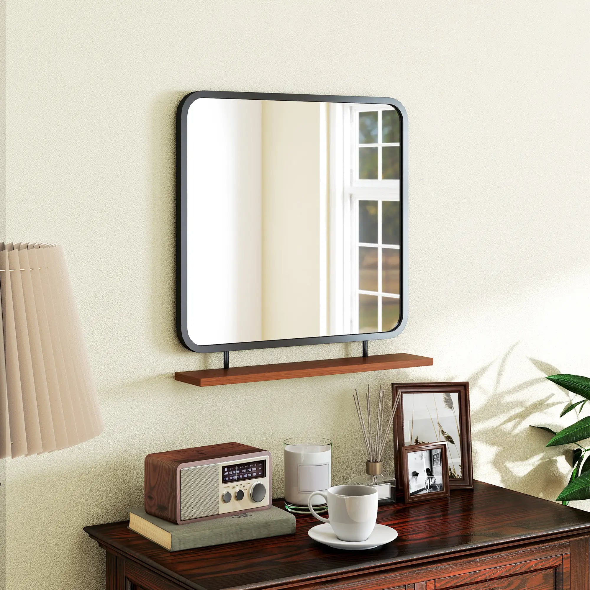 HOMCOM Wandspiegel mit Ablage Vintage-Design Paulownia-Holz