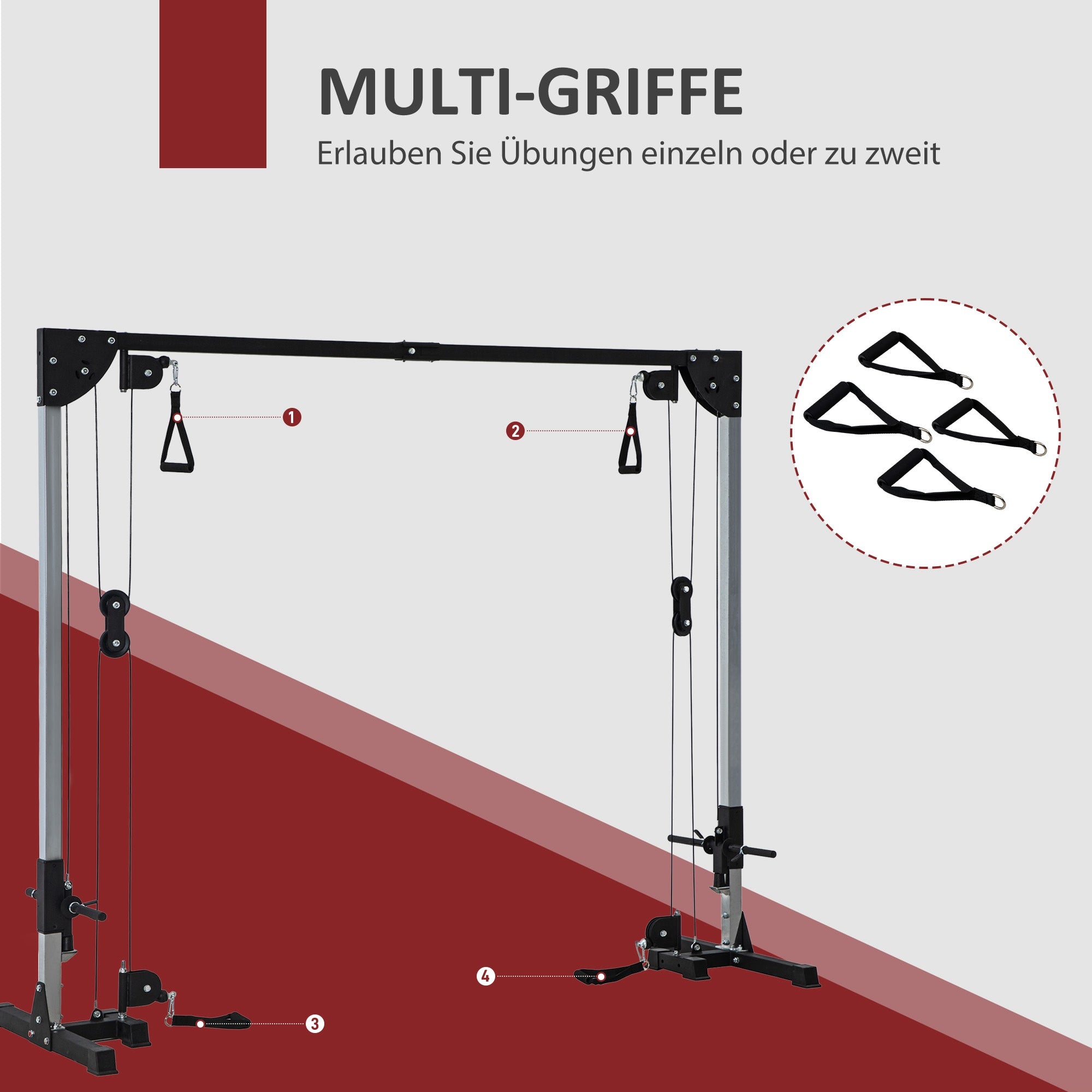 SPORTNOW Crossover-Fitnessgestell, Kabelzugsystem, für 1 oder 2 Personen, Stahl, Kunststoff, Schwarz