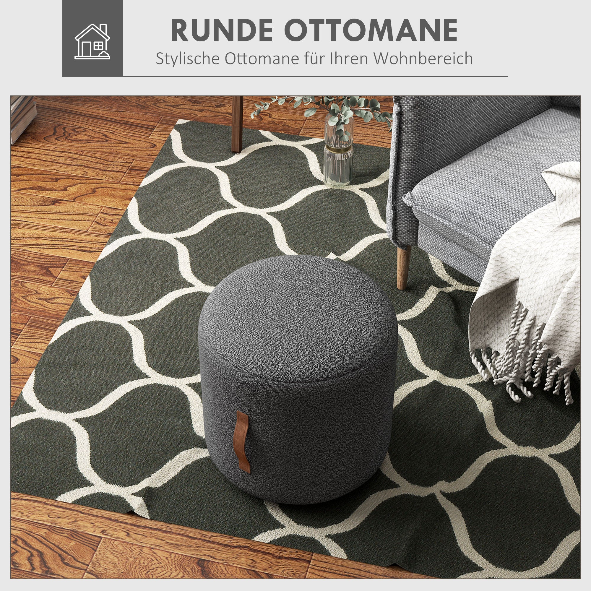 HOMCOM Hocker, Fußhocker in einem modernen Design, Dunkelgrau + Braun