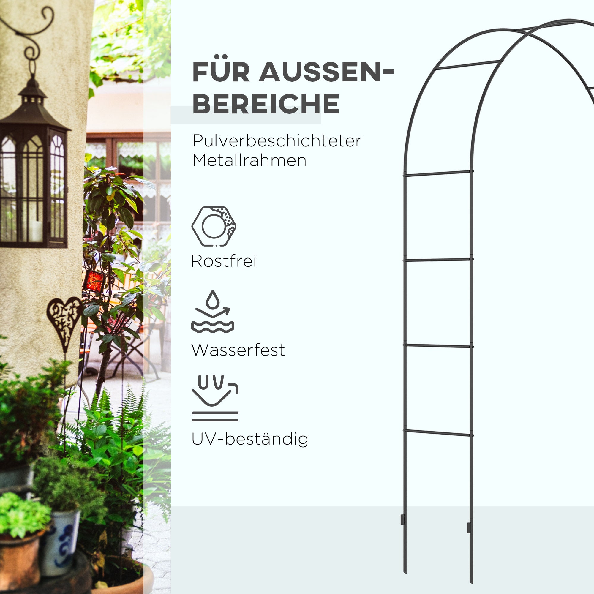Outsunny Gartenbogen, Rosenbogen, Rankbogen, Rosenspalier Metall, schwarz, 1,40 x 0,40 x 2,40 m