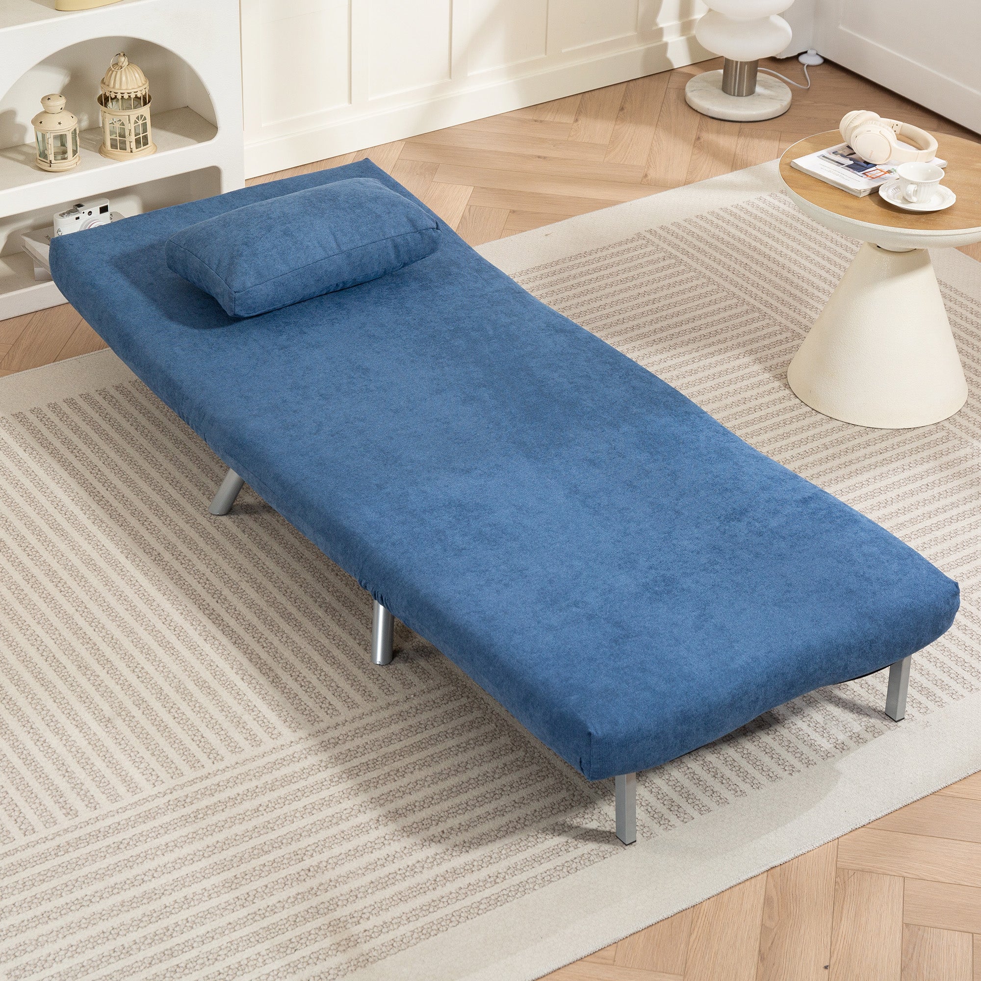 HOMCOM Polstersessel mit Bettfunktion, 2-in-1 Design, Schlafsessel, Gästebett, Stoffbezug, mit Kissen, Blau