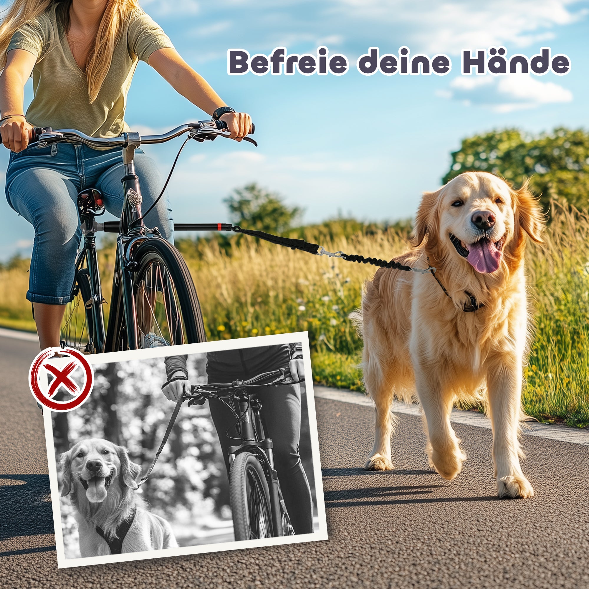 PawHut Hundeleine fürs Fahrrad, elastisches Seil, Stahlrohr, 124 cm, Schwarz
