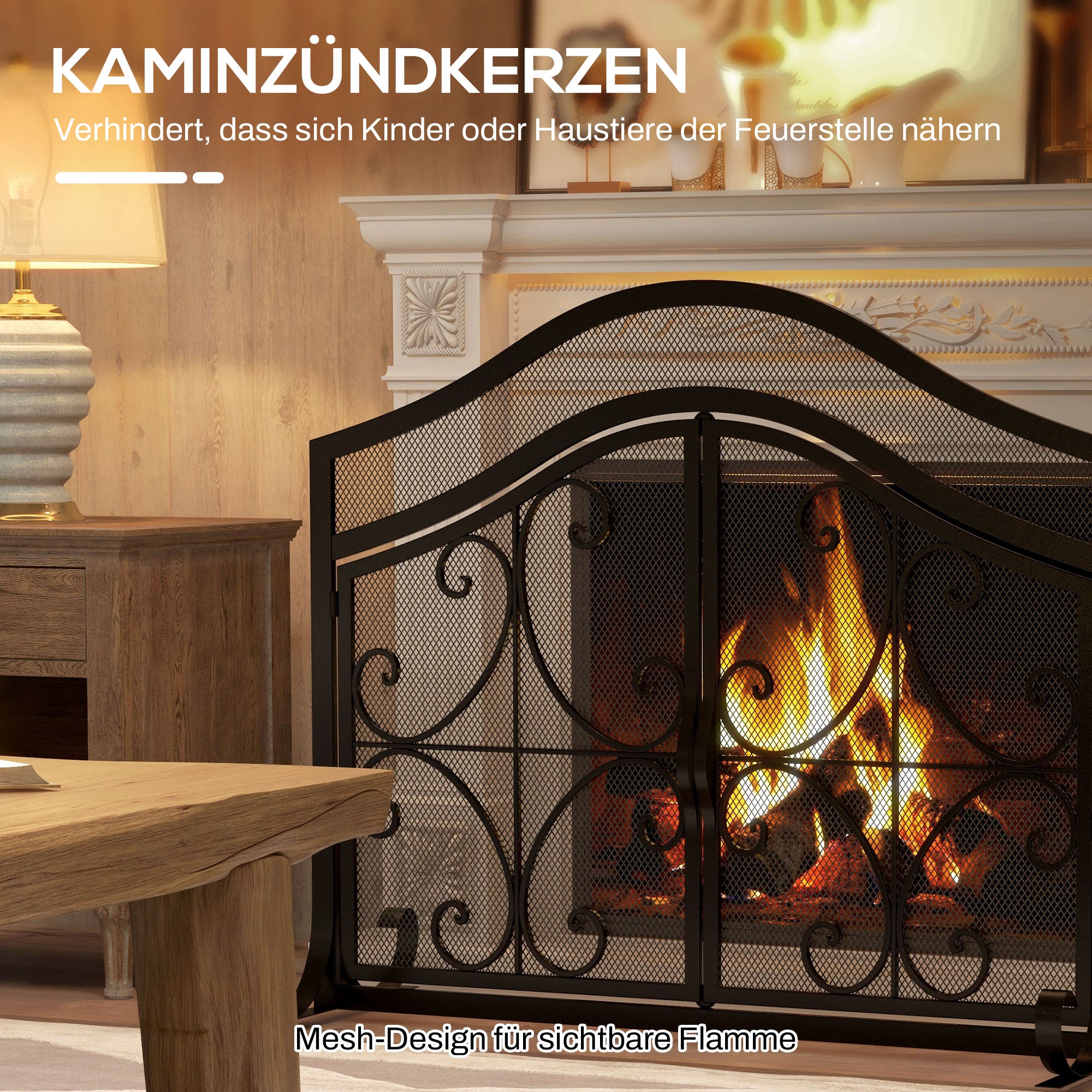 HOMCOM Funkenschutz für Kamine, elegantes Muster, doppeltürig, magnetische Türen, Schwarz, 105 x 40 x 80,5 cm