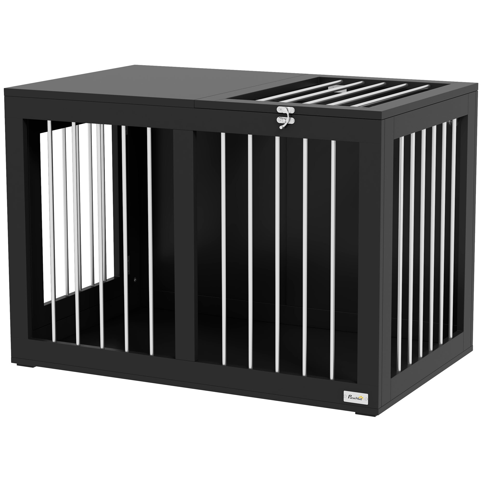 PawHut Hundekäfig Hundebox Hundetransportbox,  2 Türen, verriegelbar, Stahlgitter, 80 cm x 50 cm x 56,5 cm, Schwarz