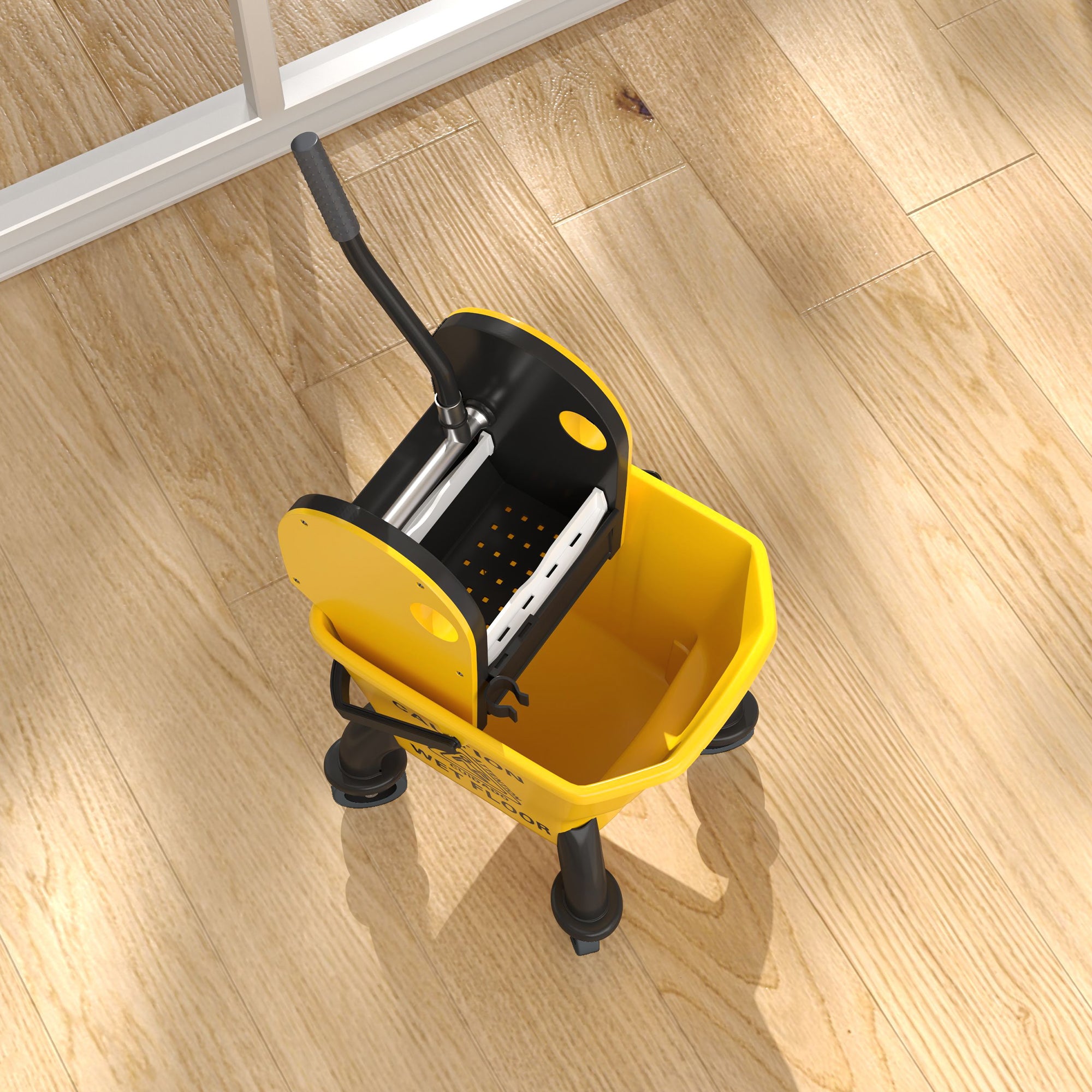 HOMCOM Rollbarer Mopp-Eimer, Wischeimer mit Auswringer und Mopp, 26 Liter, Gelb