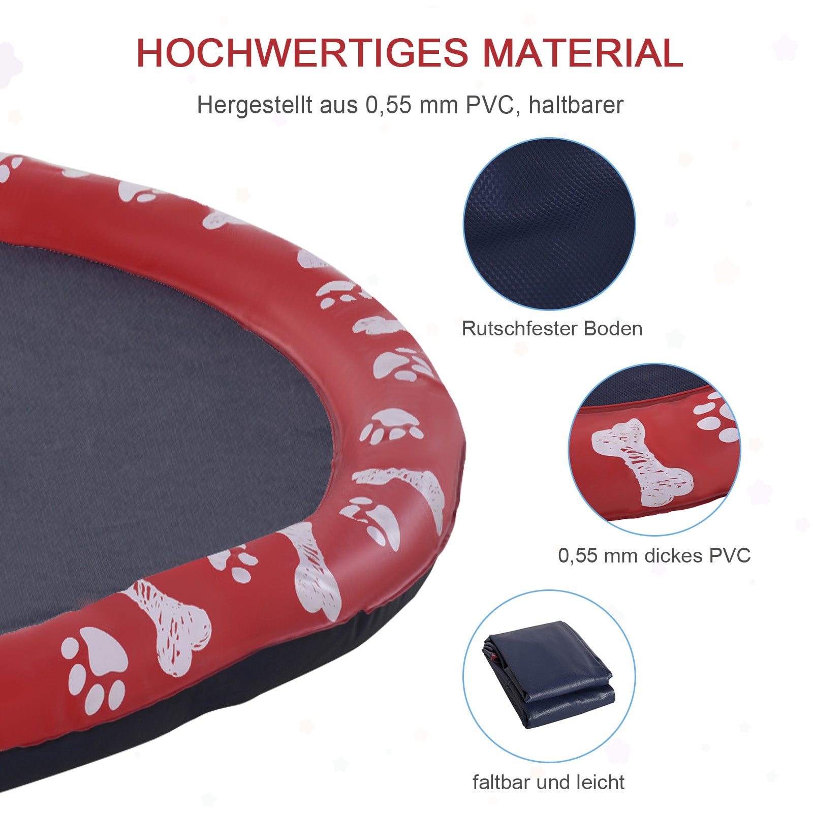 PawHut Hundepool, Wasser-Spielpool, rutschfest, robust, tierfreundlich, Ø170 cm, Rot