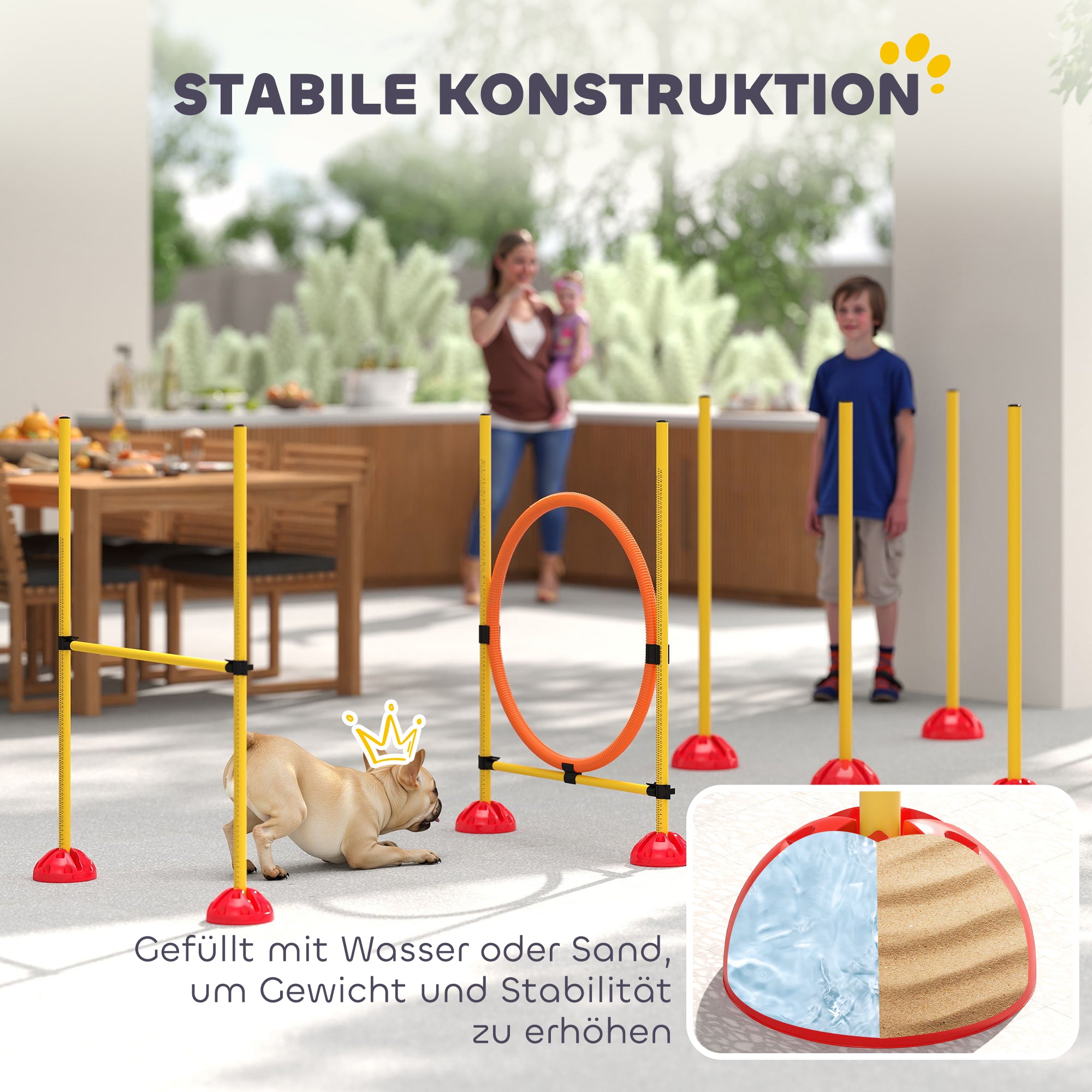 PawHut Agility Set Hunde 3-teiliges befüllbar Agility-Ausrüstung für Hundetraining Steckhürdenset mit Slalomstangen