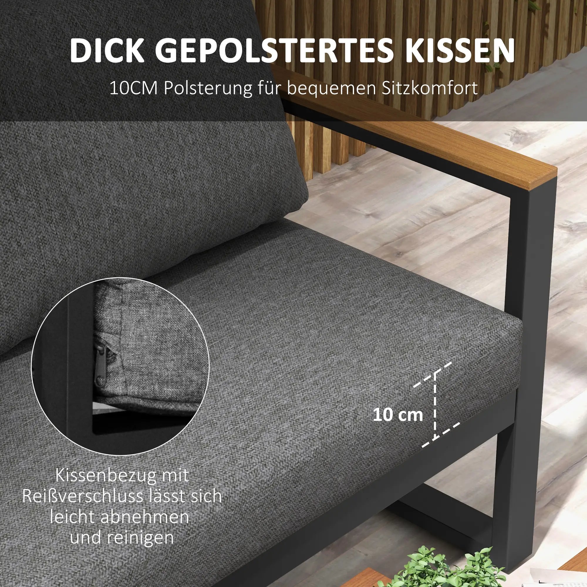 Outsunny Gartenmöbelset 5-tlg. Outdoor-Sofa mit 3 Couchtischen Aluminium